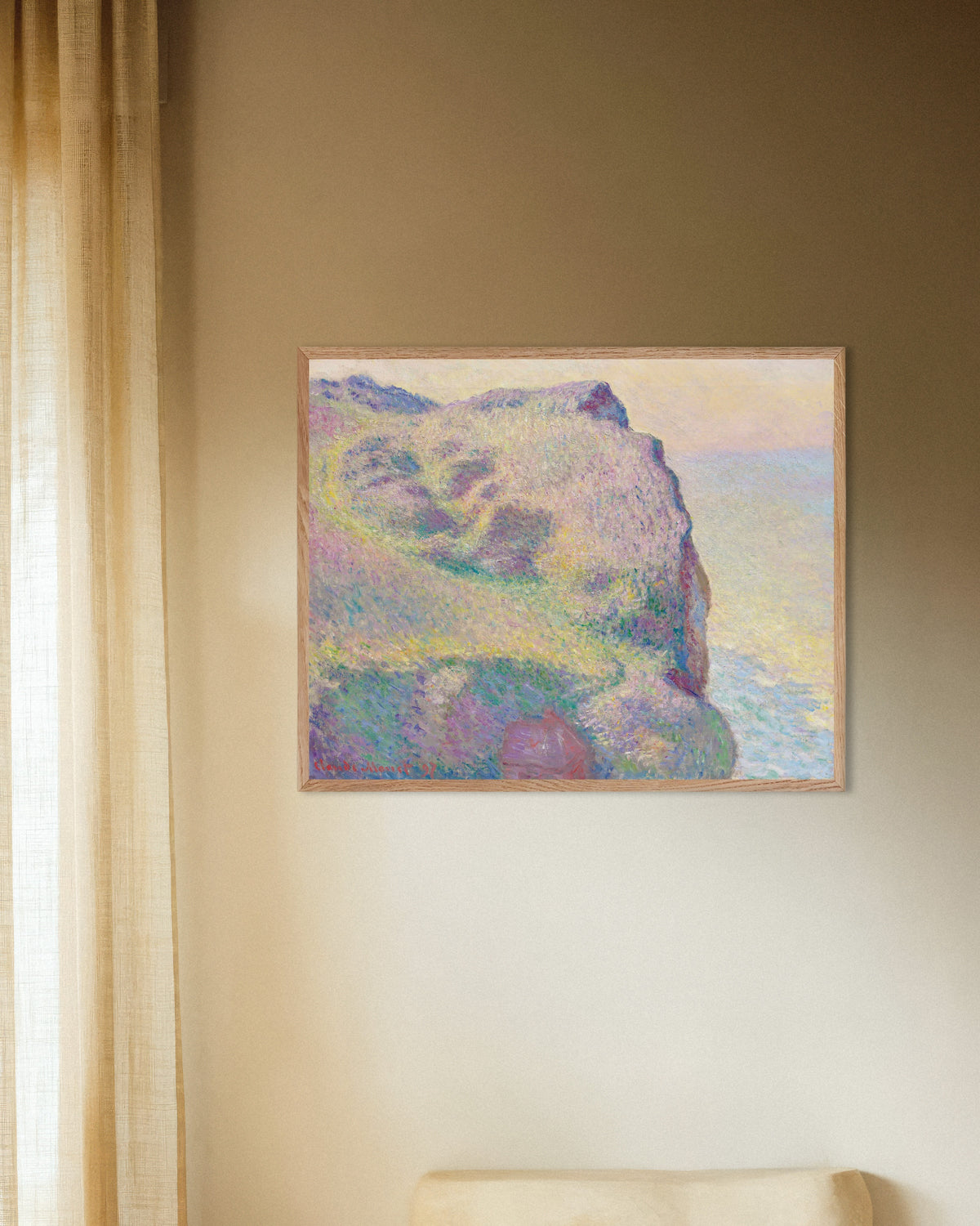 Affiche La Pointe du Petit Ailly (1897) de Claude Monet, avec un cadre en bois naturel