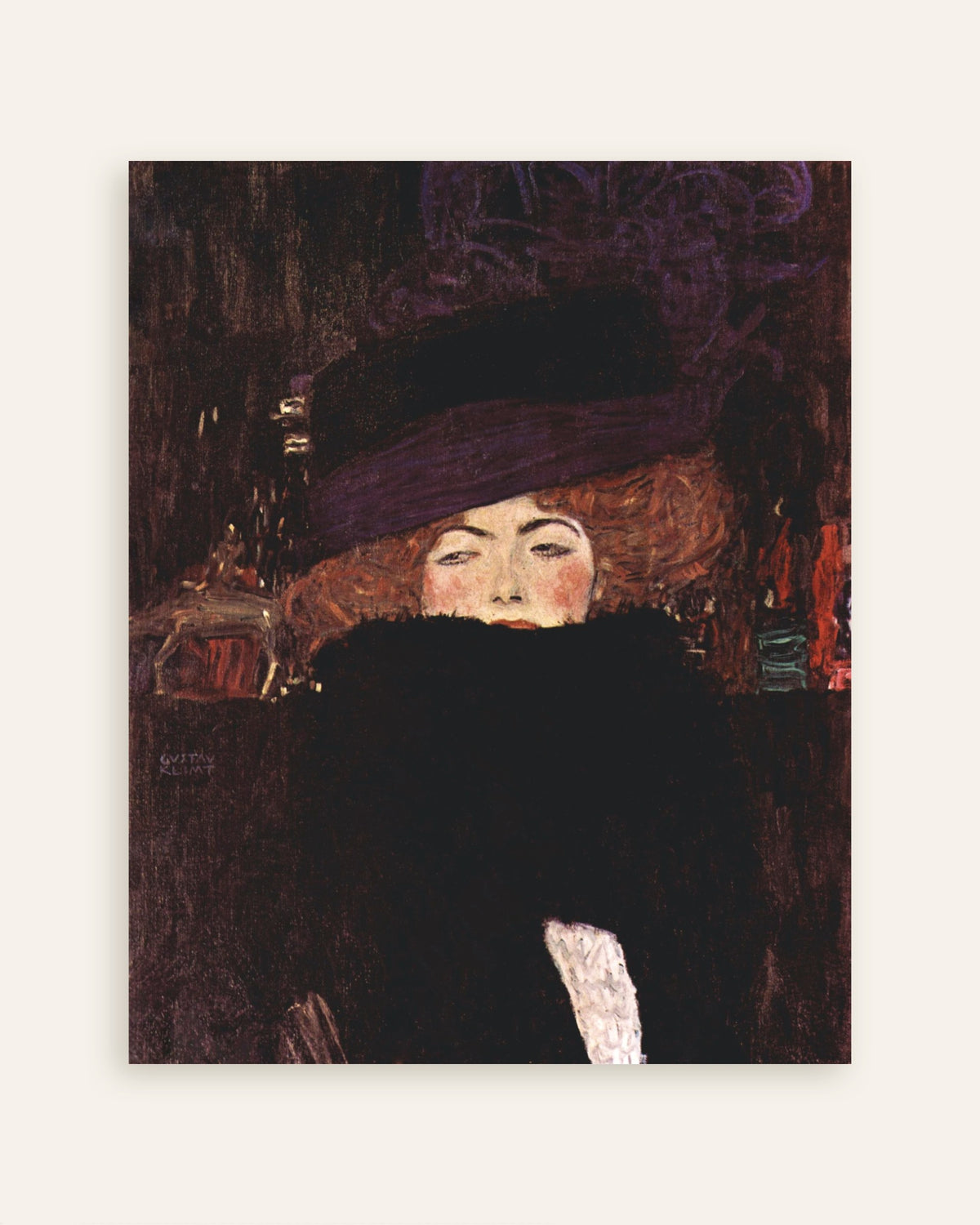Poster di Donna con cappello e boa di piume (1909) di Gustav Klimt, miniatura