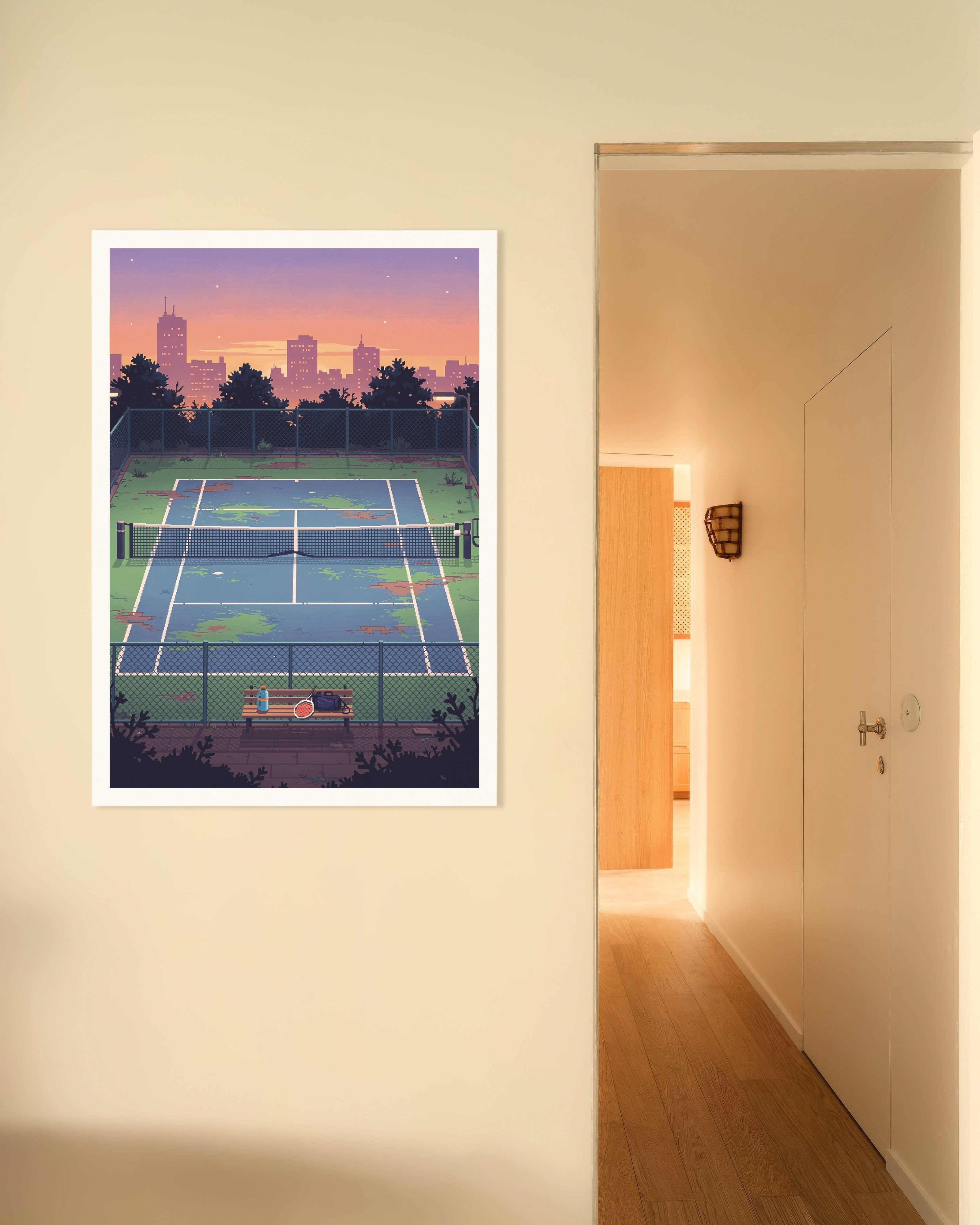 Poster of Lo-Fi Sunset Court - Pixel Art Poster