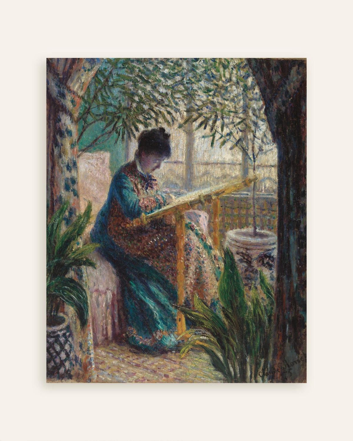 Poster Madame Monet ricama (1875) di Claude Monet, miniatura