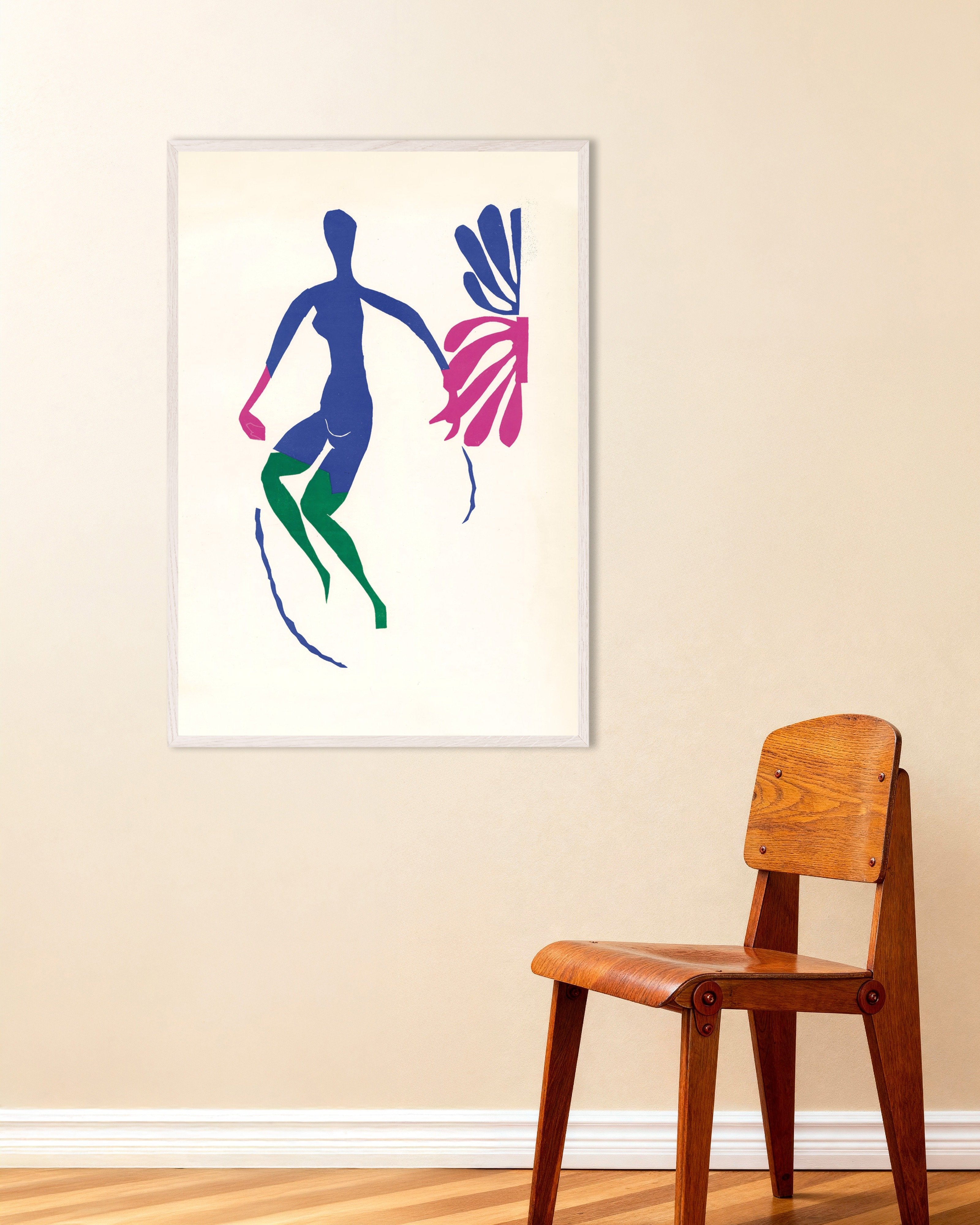 Poster of Matisse: Blue Nude with Green Stockings, with white wooden frame