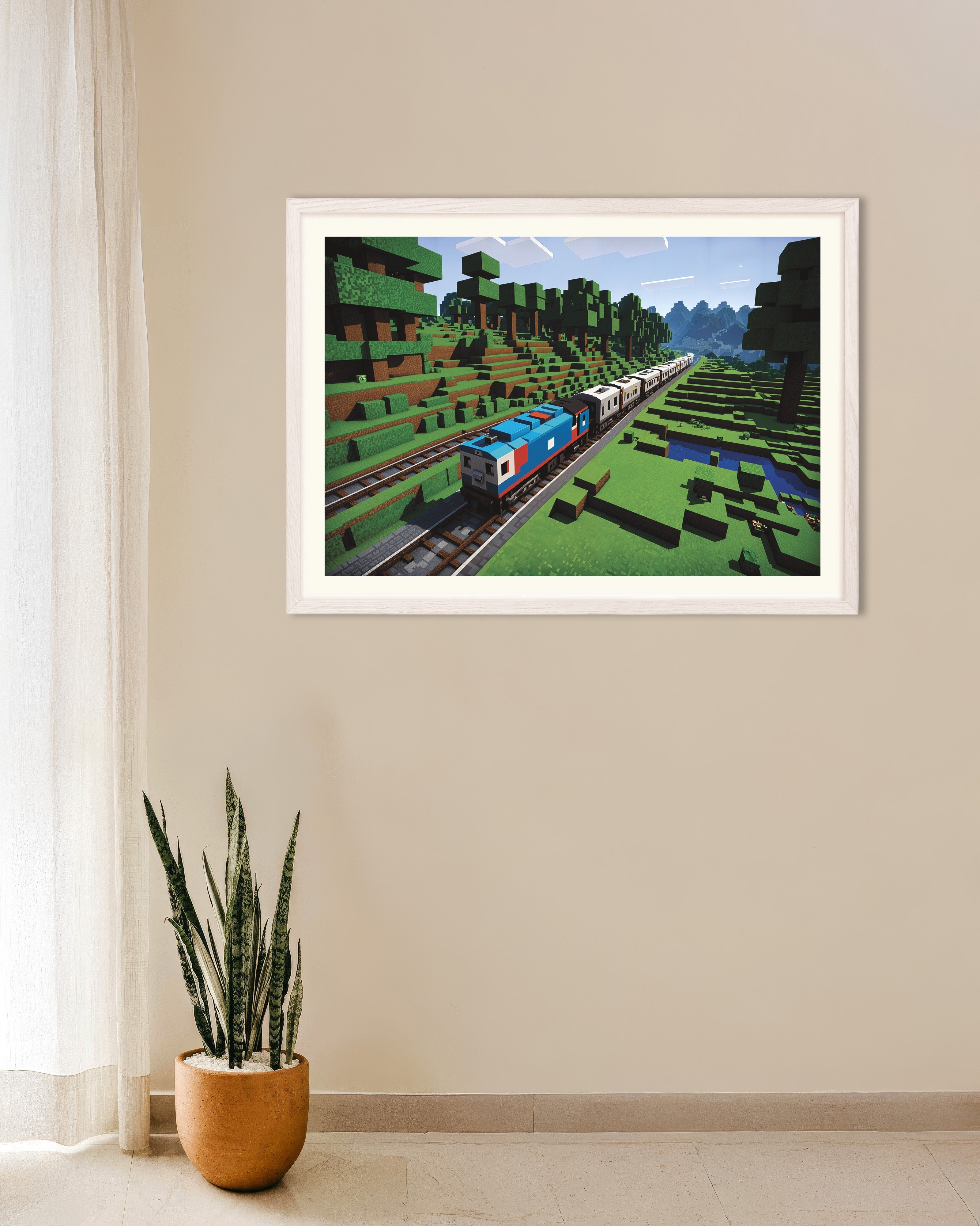 Poster of Minecraft, Train - Poster, with white wooden frame