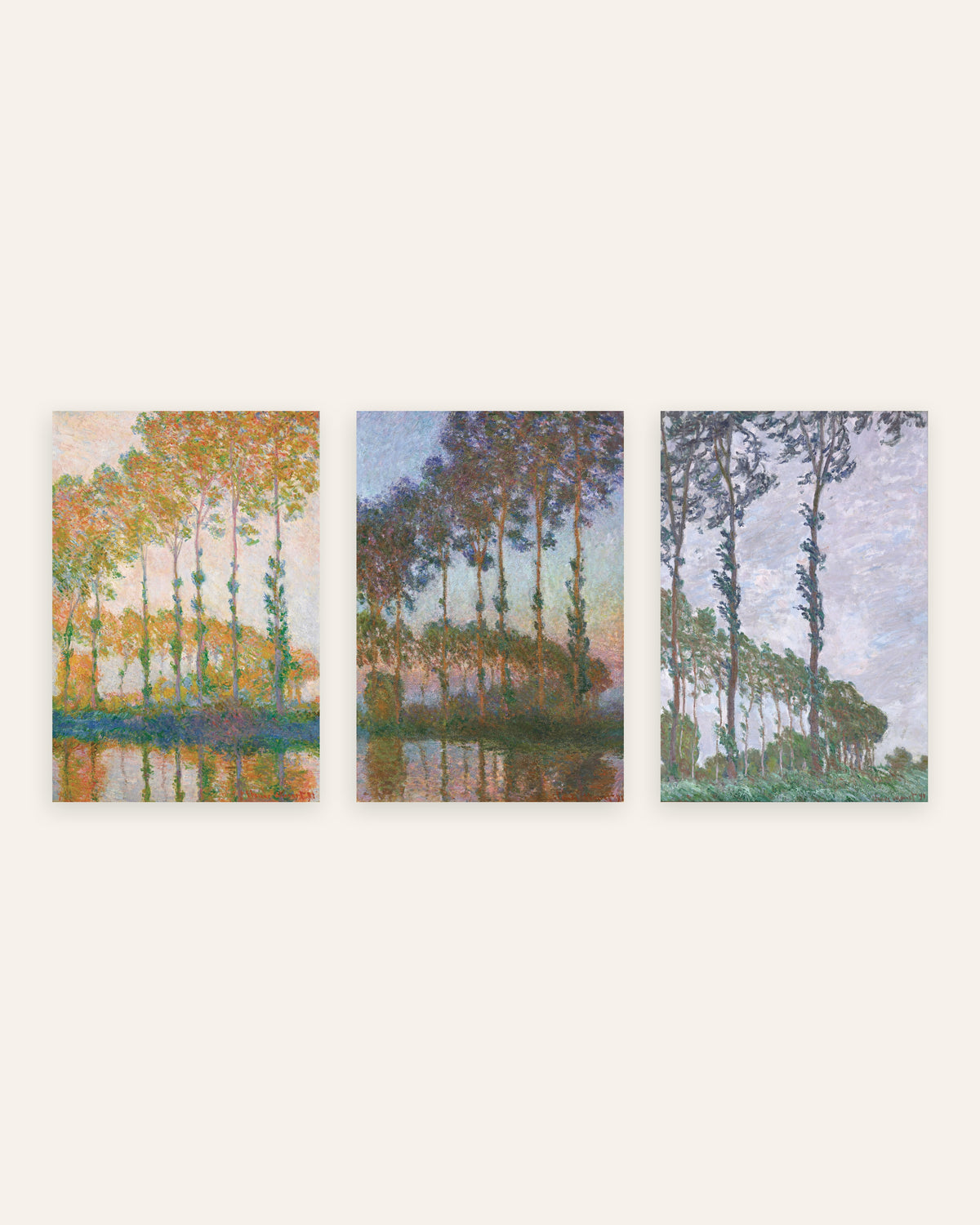 Poster di Monet, set da 3: pioppi, autunno, crepuscolo e vento, senza cornice