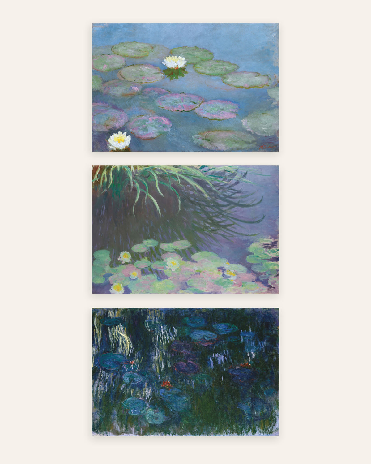Monet Seerosen Poster 3er-Set: frühe und späte Panoramen, ohne Rahmen