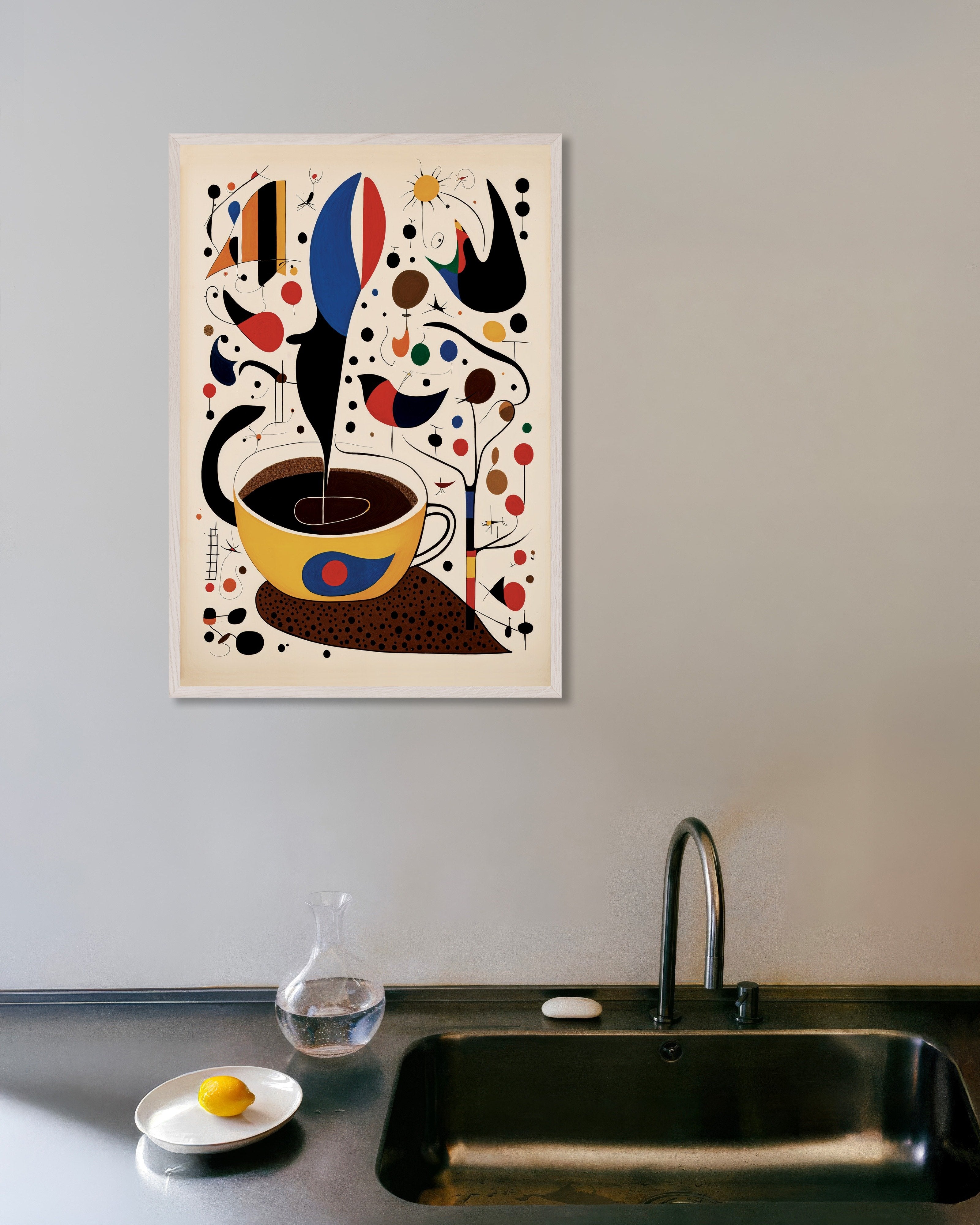 Poster of Morning coffee - Surrealist poster, with white wooden frame