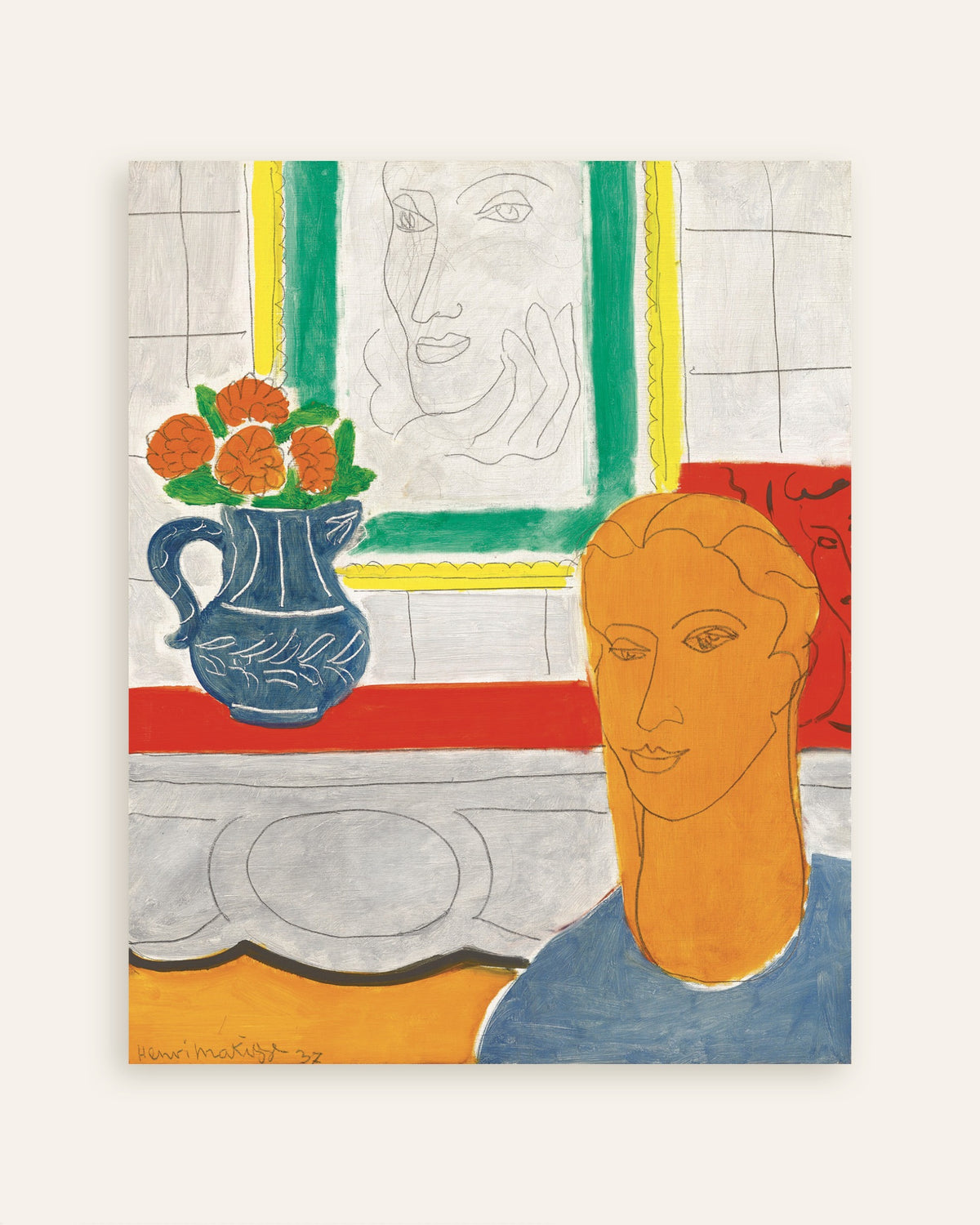 Poster de Tête ocre (Figure et bouquet) (1937) de Henri Matisse, vignette