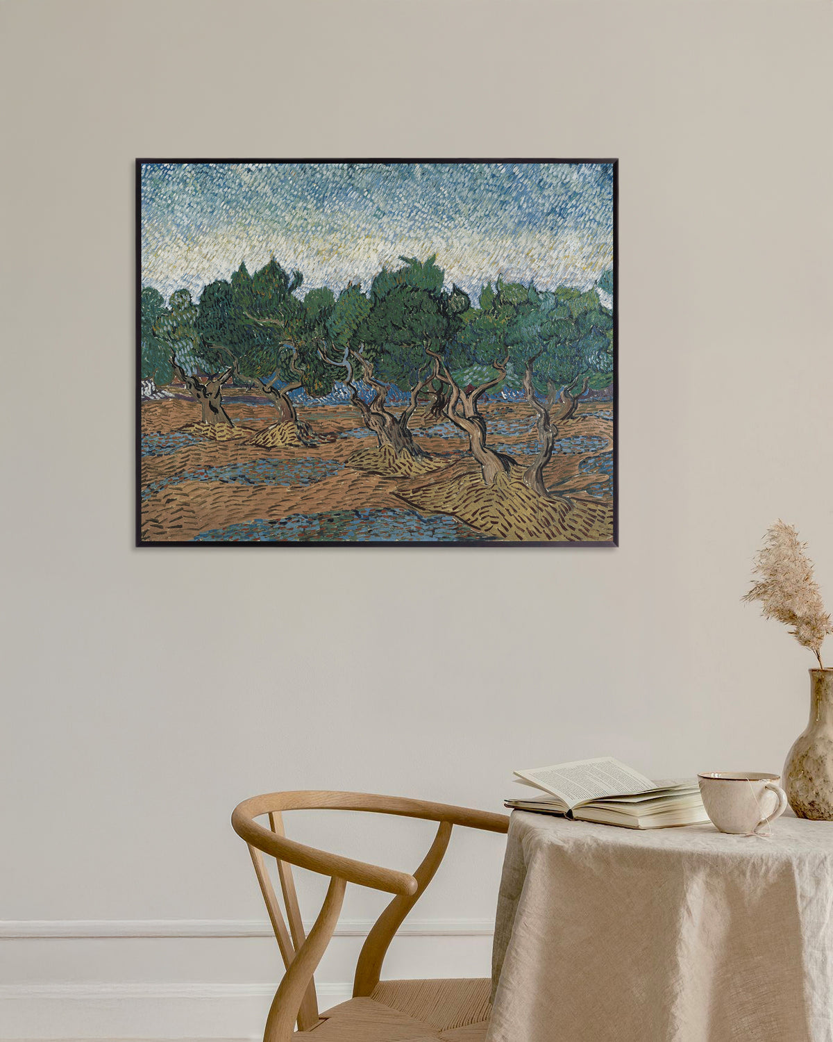 Poster représentant Oliveraie (1889) de Vincent van Gogh, avec un cadre en métal