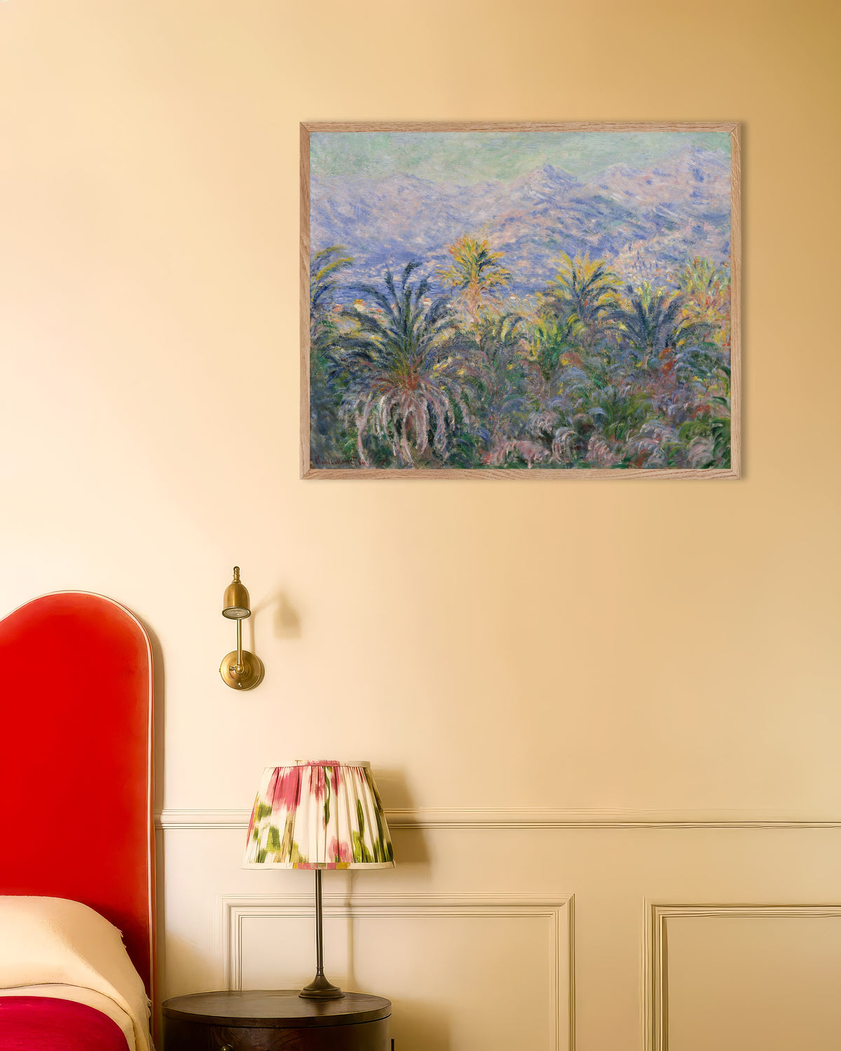 Affiche Palmiers à Bordighera (1884) de Claude Monet, avec un cadre en bois naturel