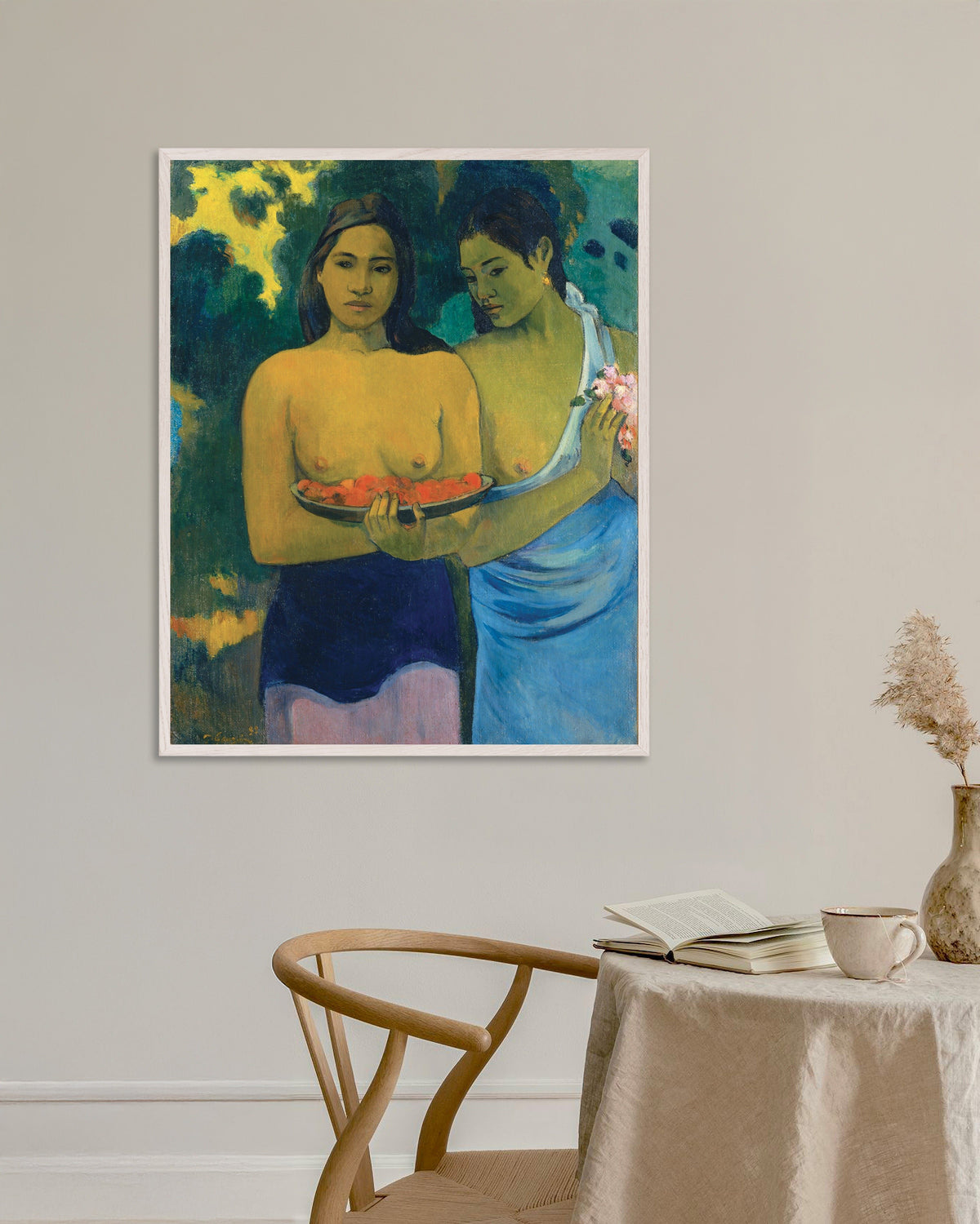 Poster Paul Gauguin, Due donne tahitiane, con cornice in legno bianco