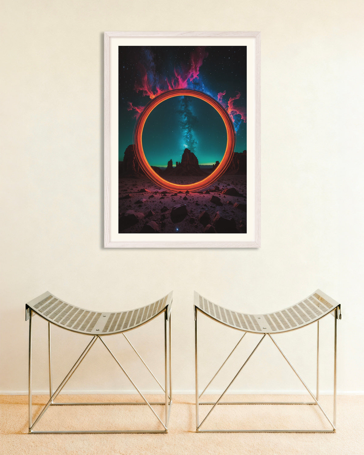 Poster of Photolab luminescent neon, circle of time - Poster, with white wooden frame