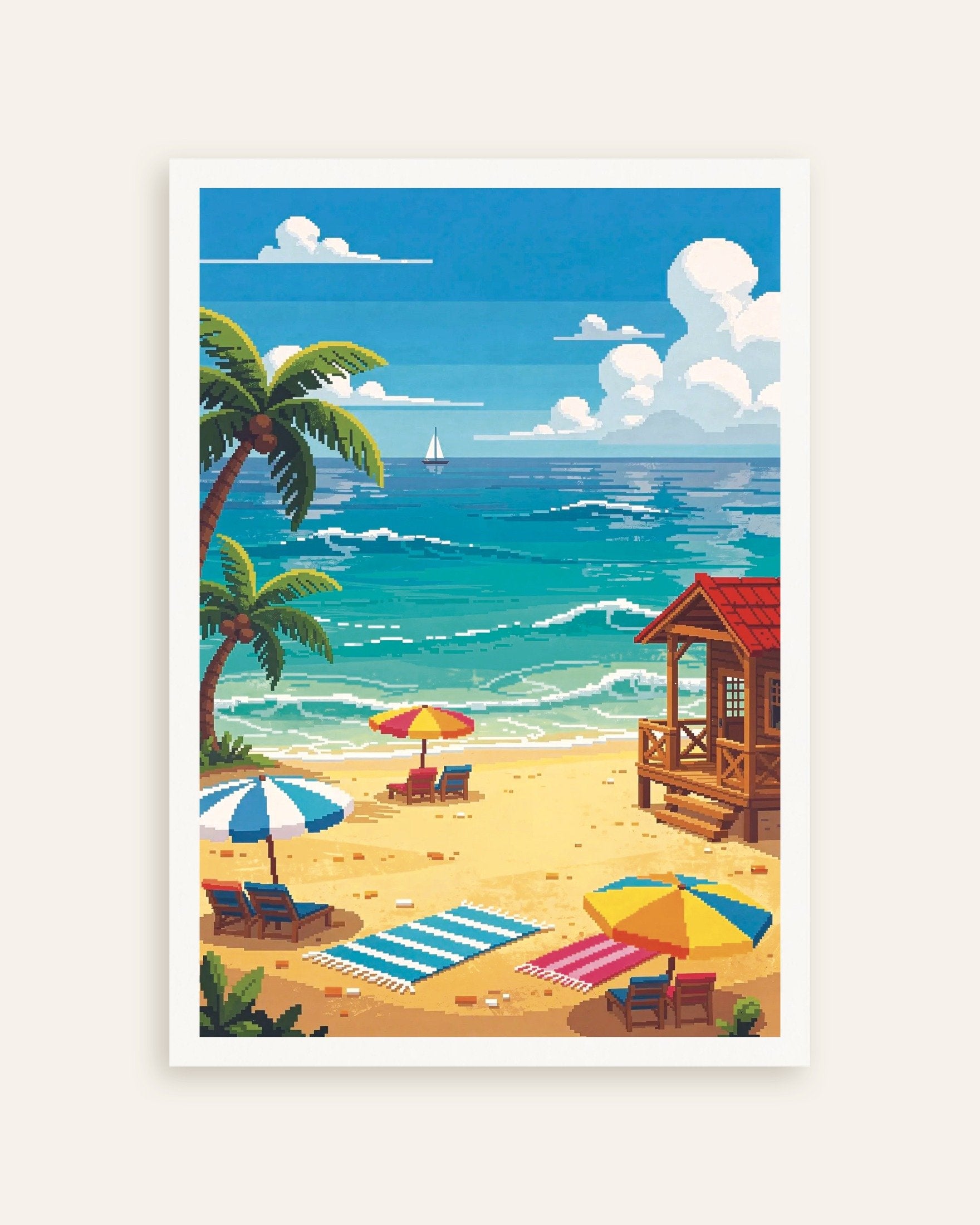Poster of Pixel Beach Day with Palms and Beach Cabin, thumbnail