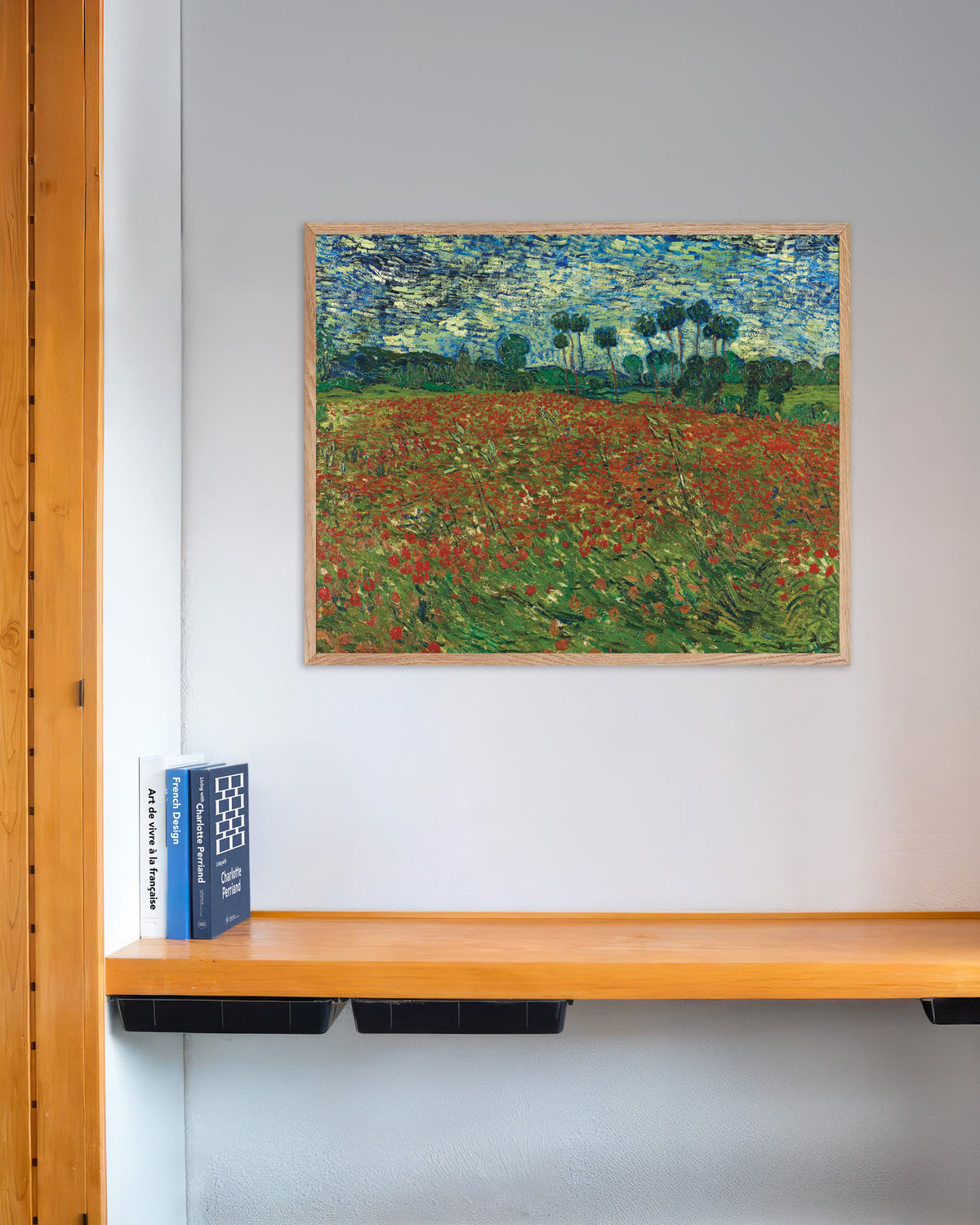 Poster de Champ de coquelicots (1890) de Vincent van Gogh, avec un cadre en bois naturel