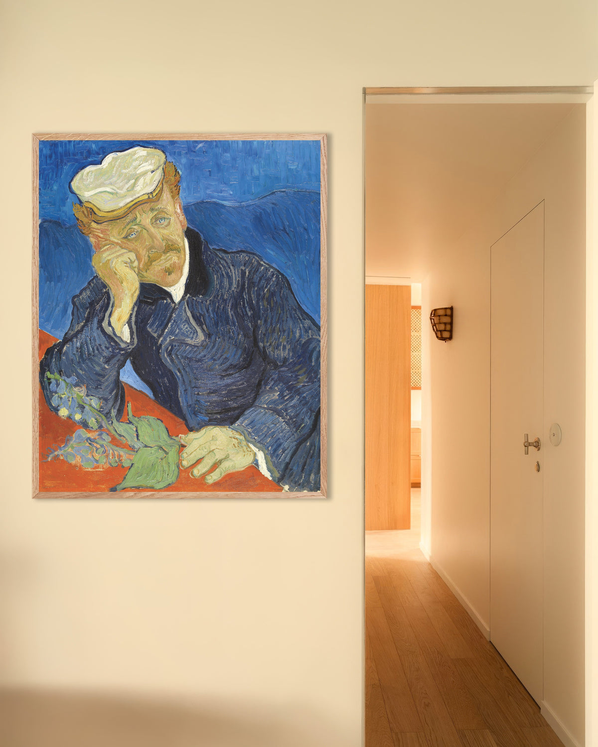 Poster mit Porträt von Dr. Paul Gachet (1890) von Vincent van Gogh, mit naturfarbenem Holzrahmen