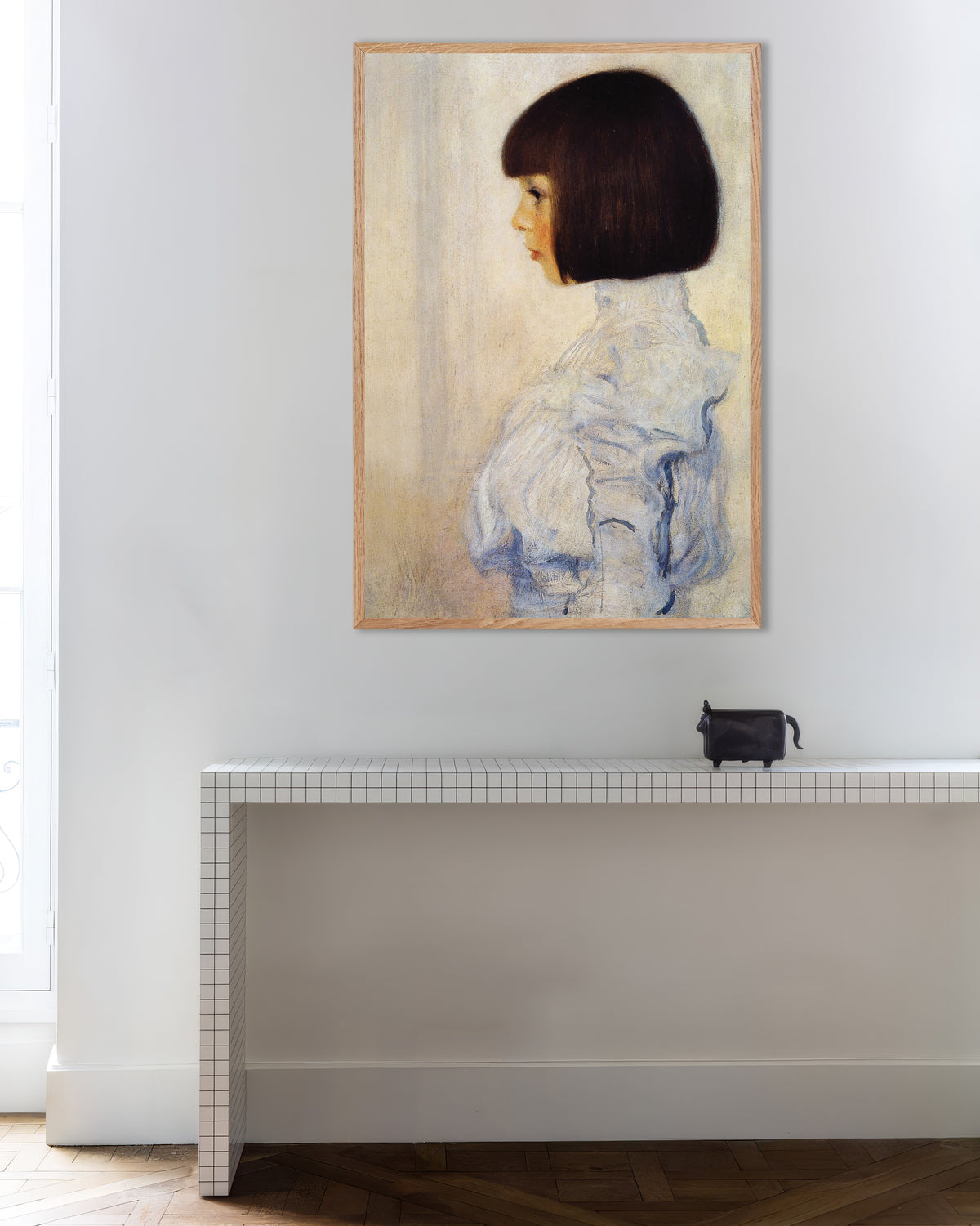 Poster Bildnis Helene Klimt (1898) von Gustav Klimt mit naturfarbenem Holzrahmen
