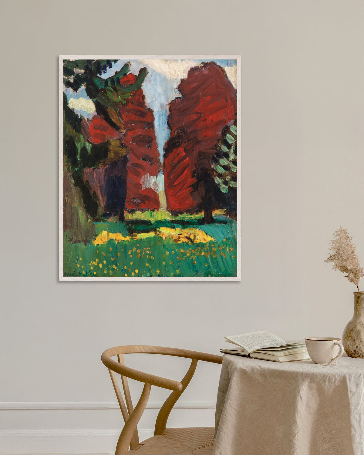 Poster de Les Hêtres pourpres (1901) de Henri Matisse, avec cadre en bois blanc