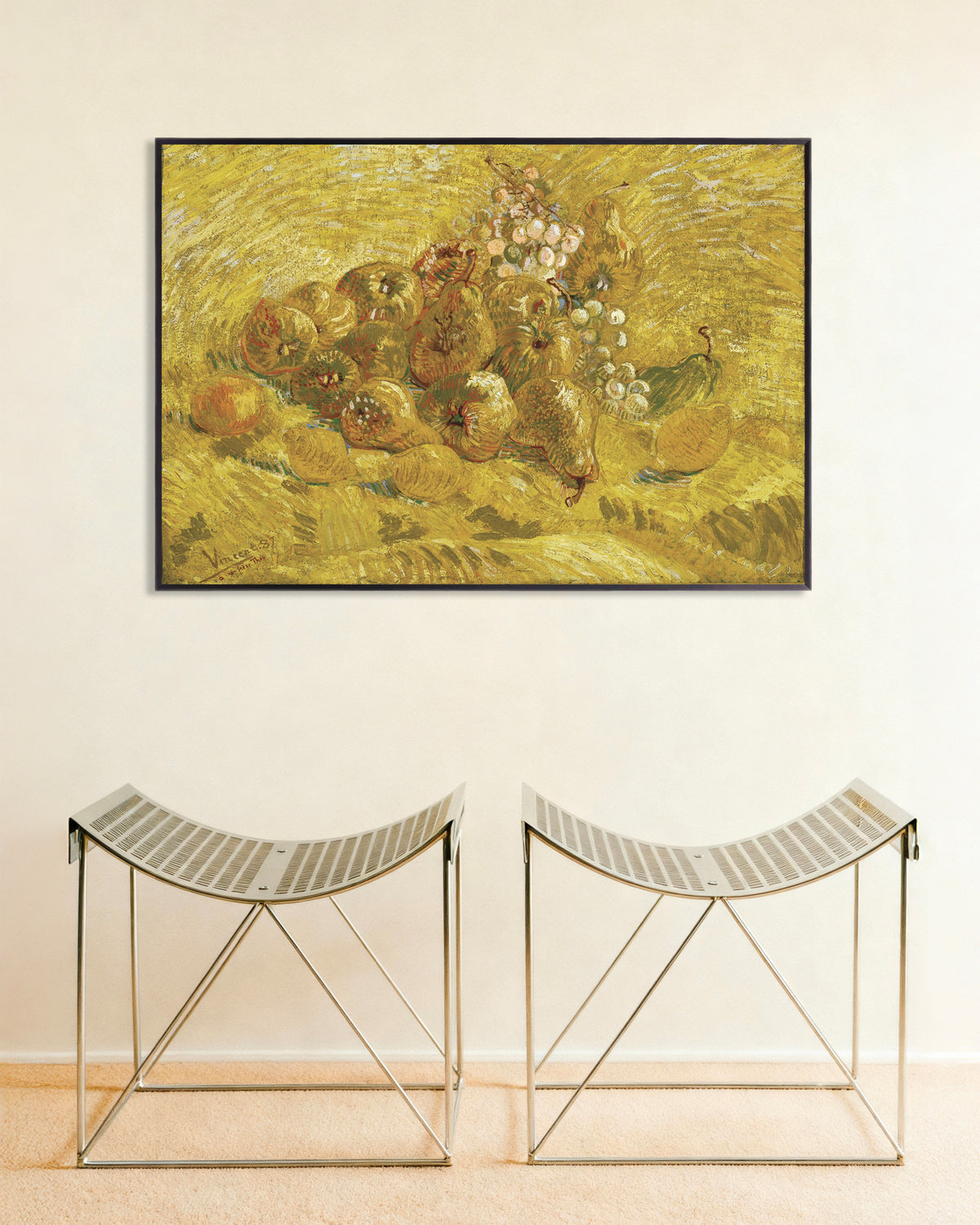 Poster di Cotogne, limoni, pere e uva (1887) di Vincent van Gogh, con cornice in metallo