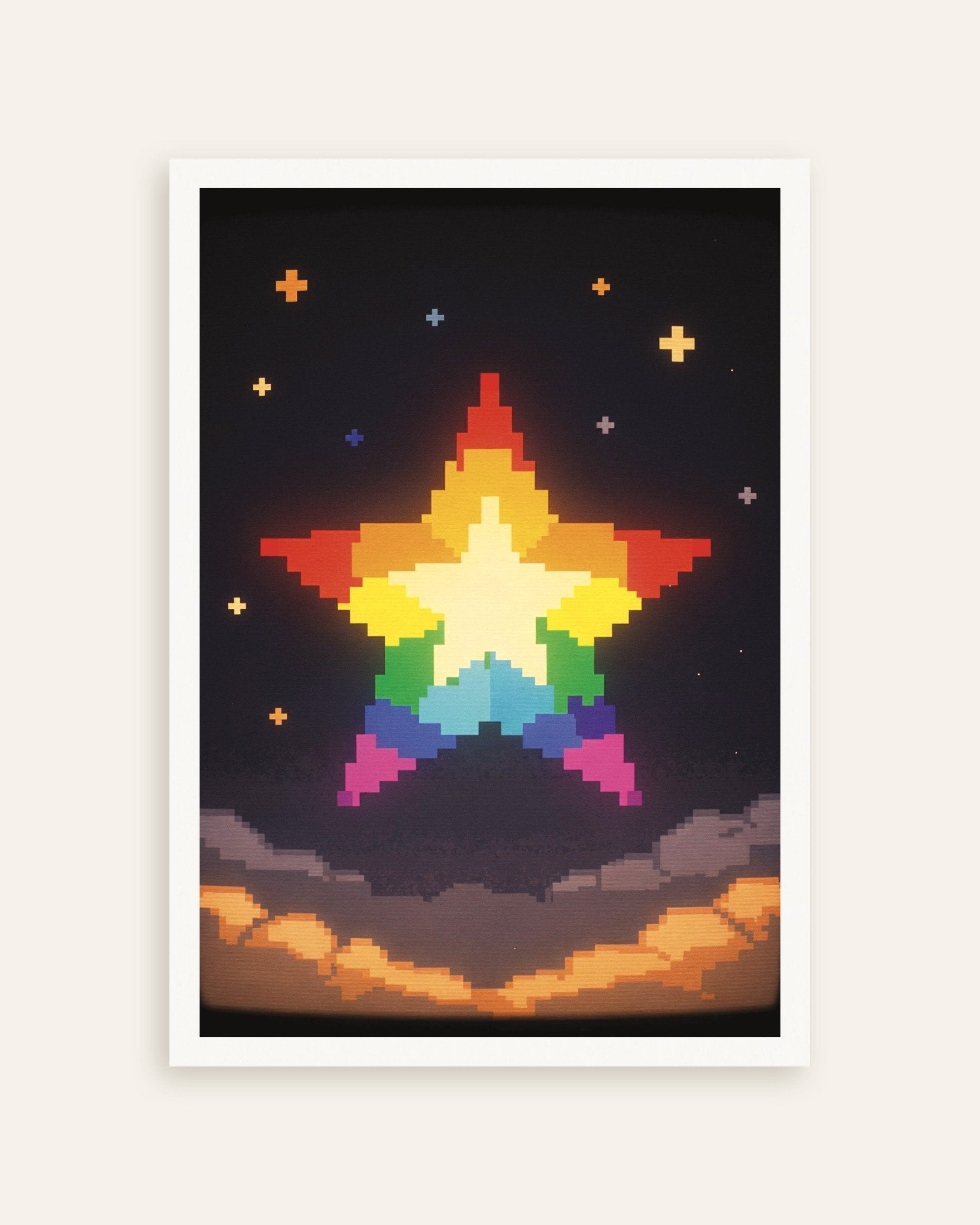 Poster of Rainbow Pixel Star - Lo-Fi Night Sky Poster, thumbnail