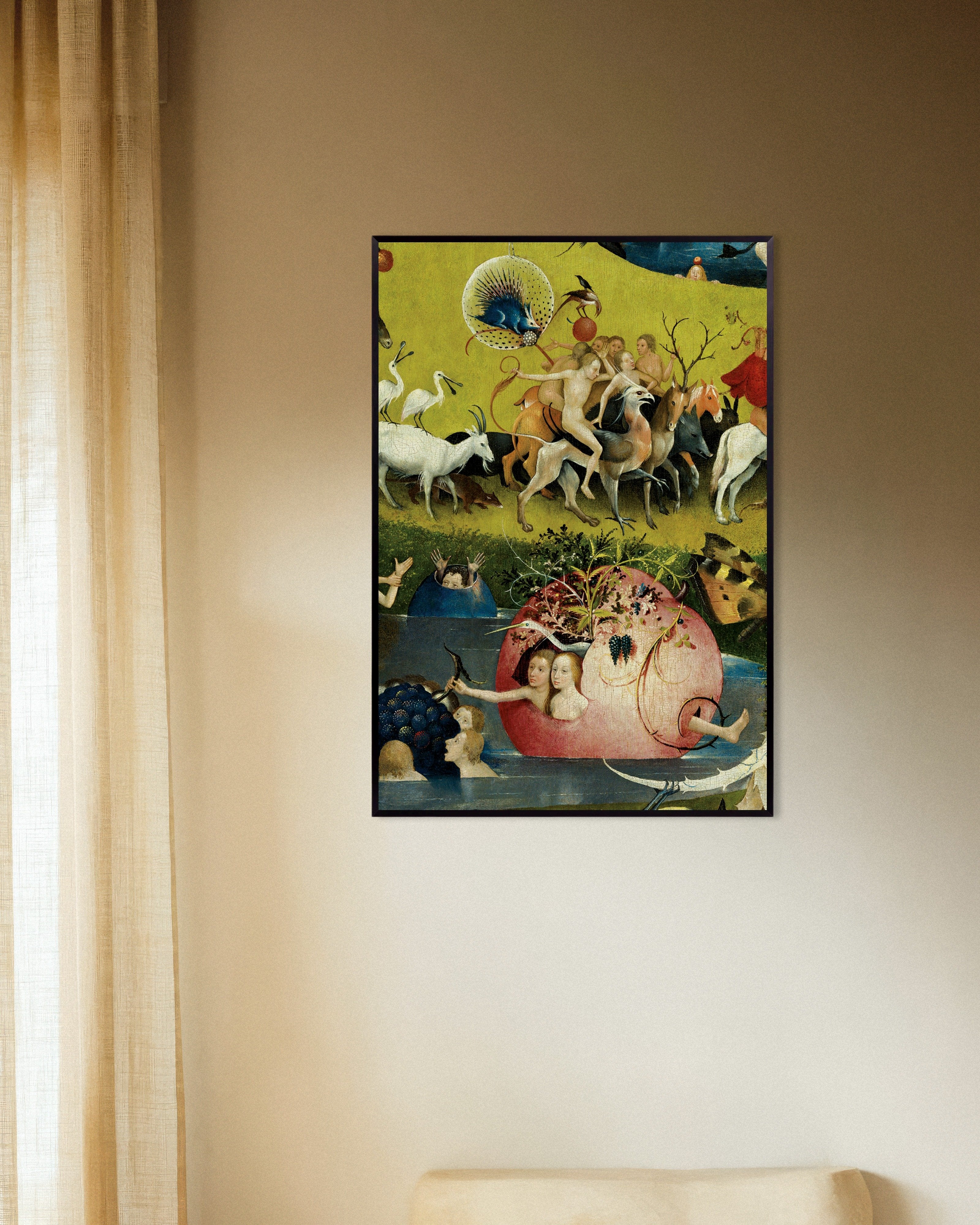 Poster of Riders and the hollow fruit - Detail from The Garden of Earthly Delights, with metal frame