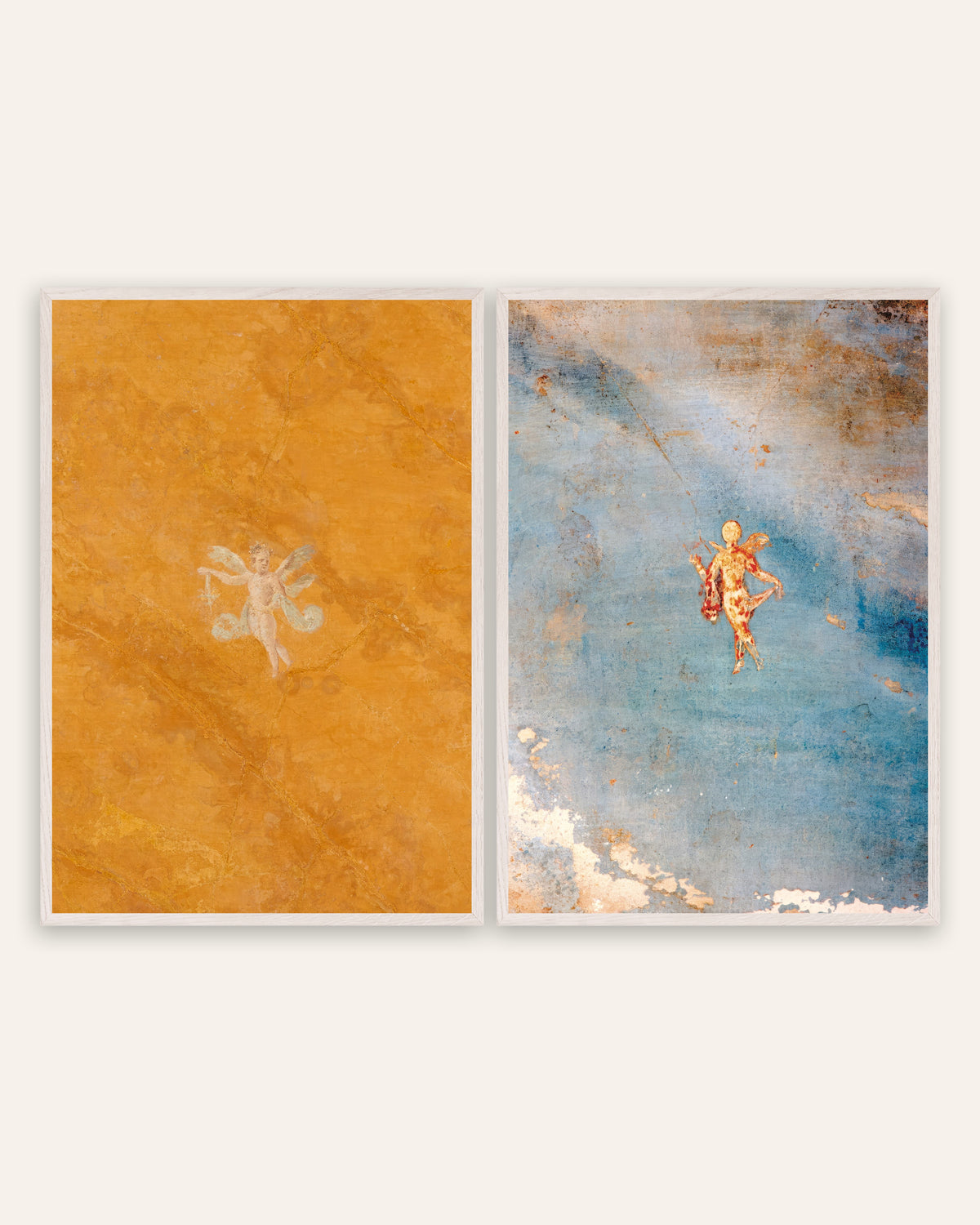 Römische Fresken Poster, 2er-Set: Amor und Psyche, in weißen Eichenrahmen