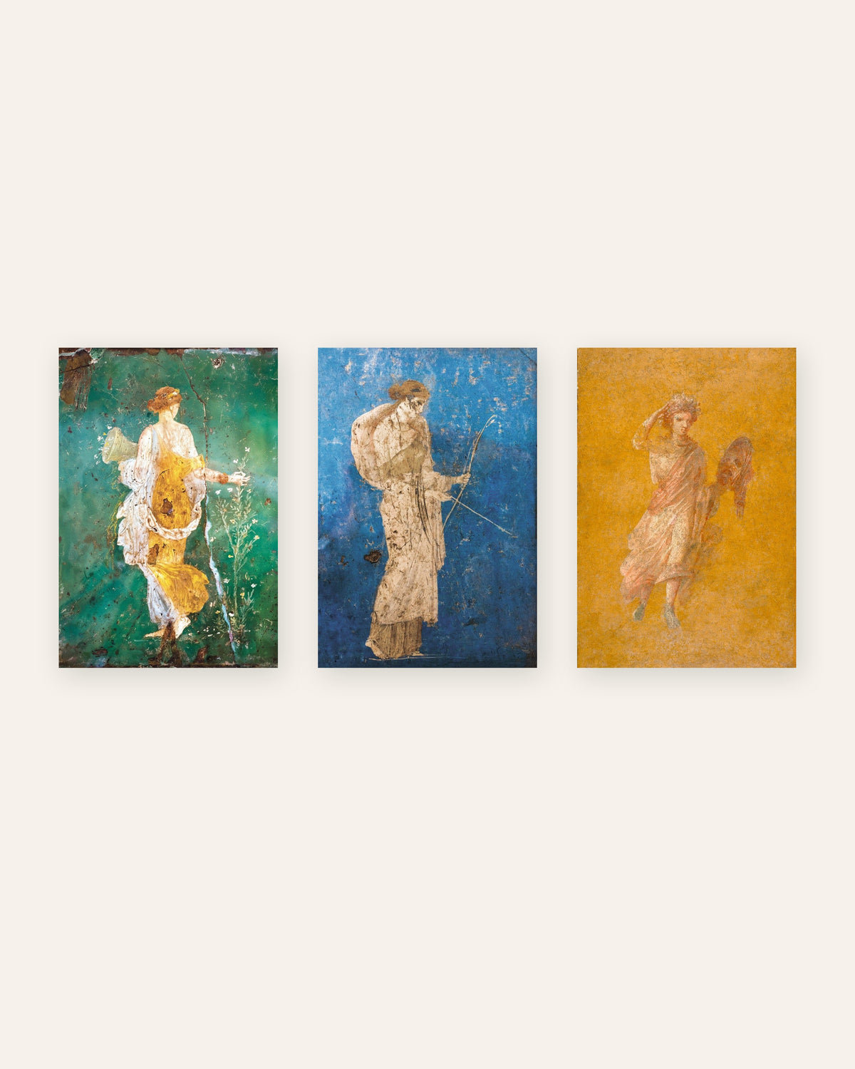 Lot de 3 affiches de fresques romaines, Flora, Artémis et Melpomène, sans cadre