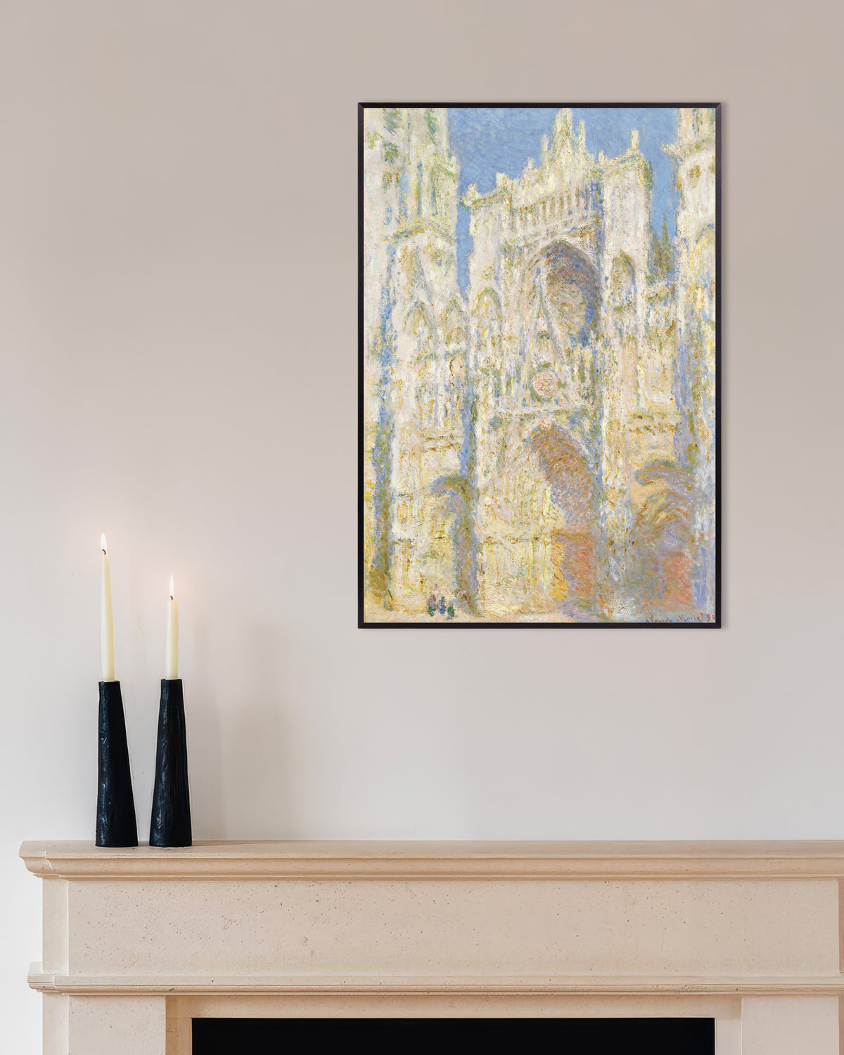 Affiche La Cathédrale de Rouen, façade ouest, plein soleil (1894) de Claude Monet, avec un cadre en métal
