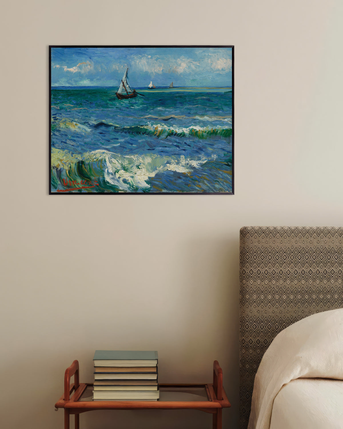 Poster di Paesaggio marino vicino a Les Saintes-Maries-de-la-Mer (1888) di Vincent van Gogh, con cornice in metallo