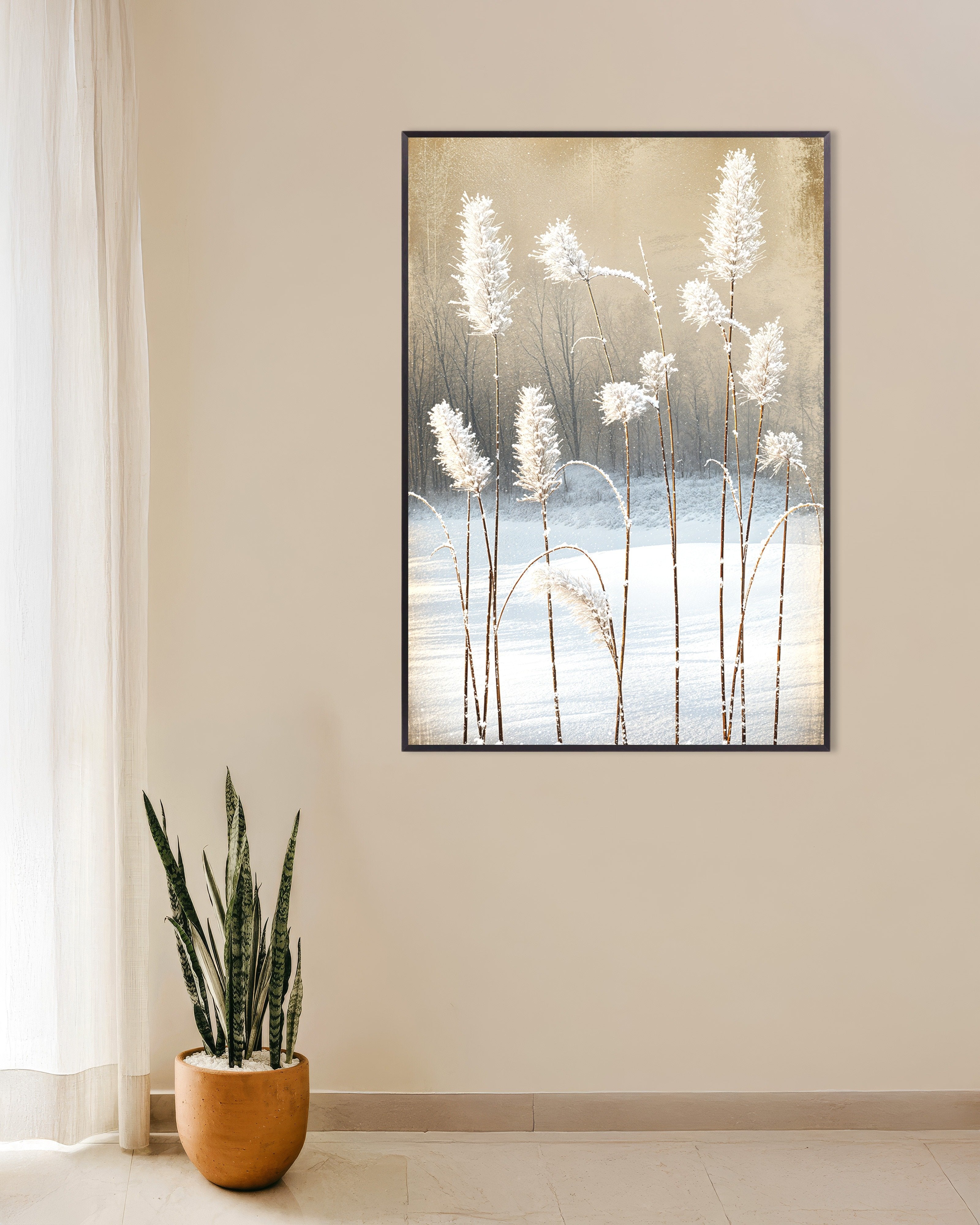 Poster of Snow frosted straws - Poster, with metal frame