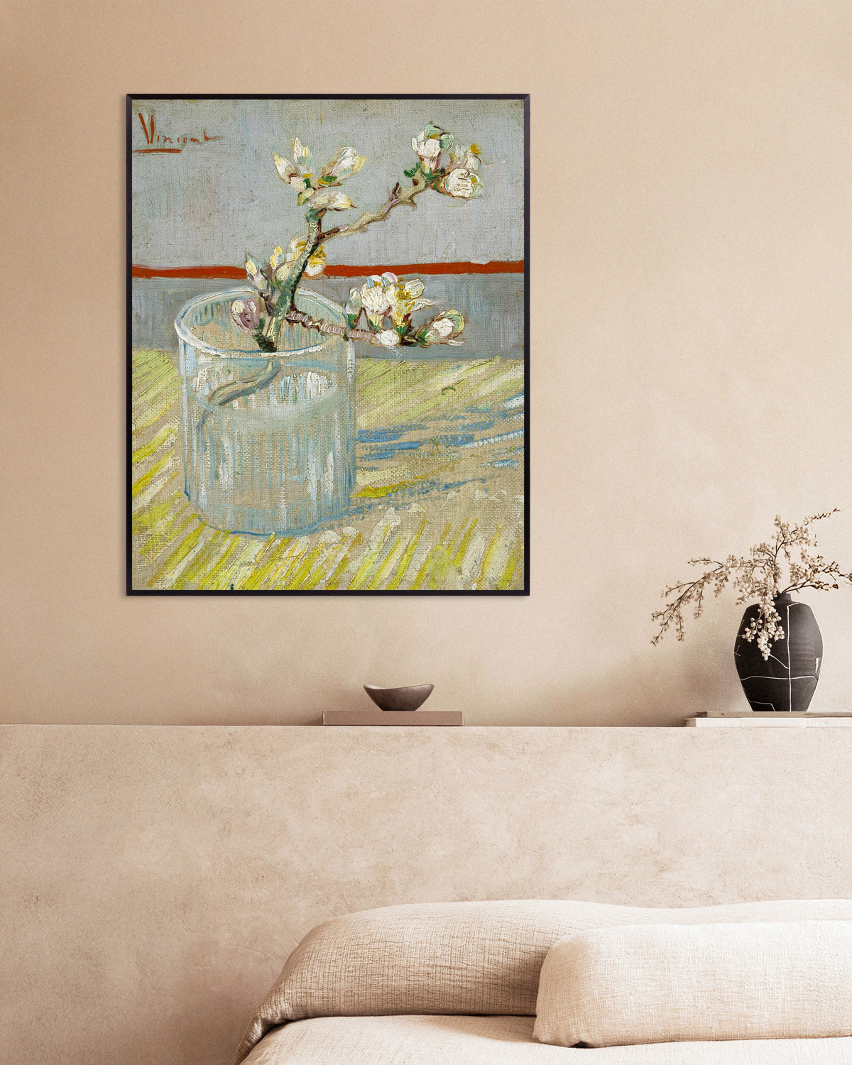 Poster Branche d’amandier en fleur dans un verre (1888), Vincent van Gogh, avec cadre métallique