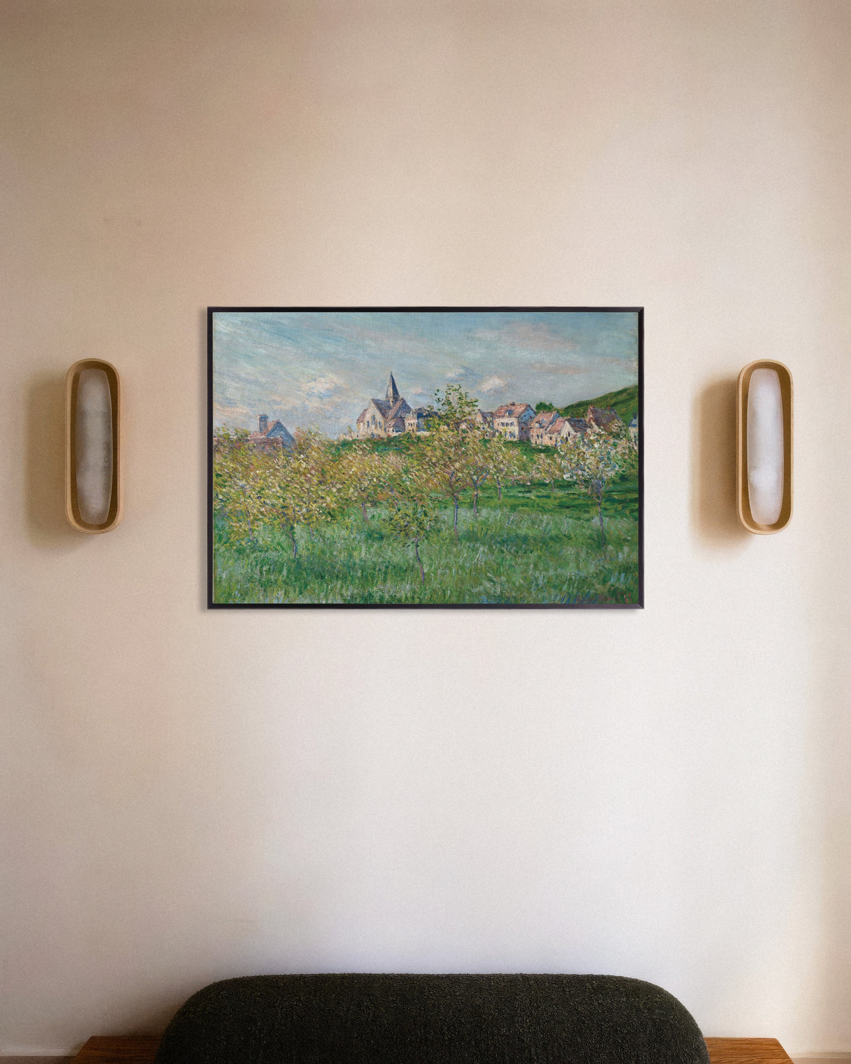 Poster Frühling in Giverny, Nachmittag (1885) von Claude Monet mit Metallrahmen