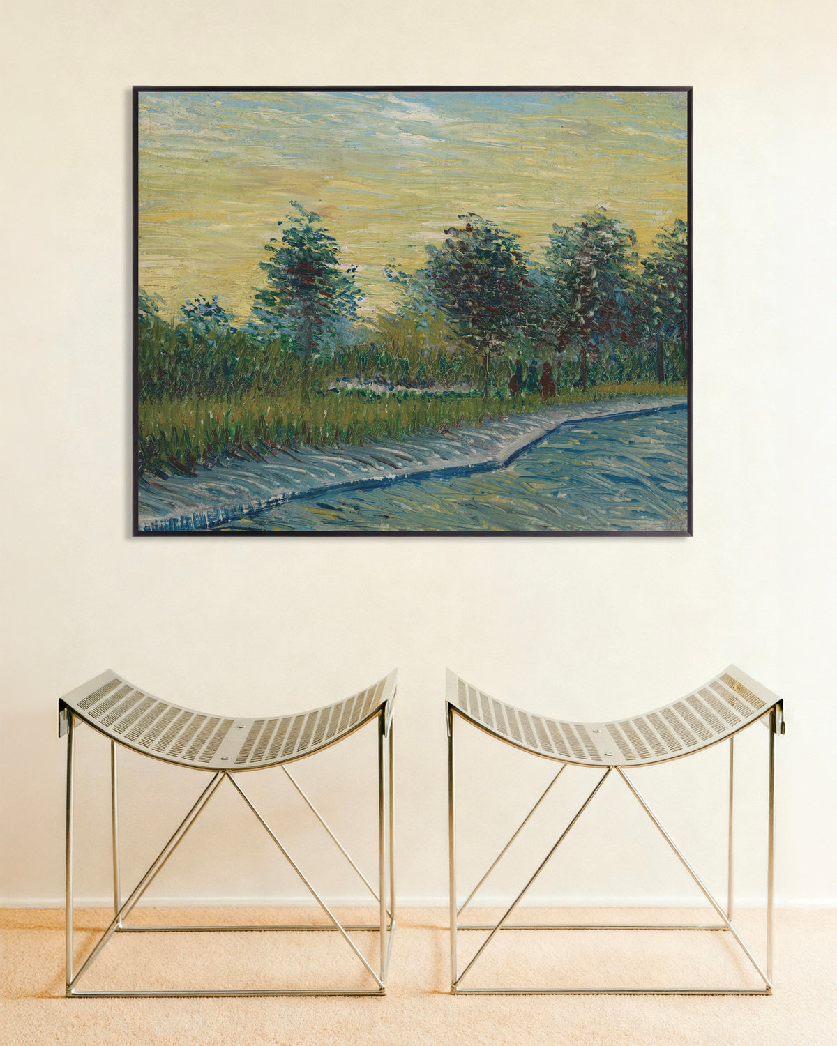 Poster de La place Saint-Pierre au coucher du soleil (1887), de Vincent van Gogh, avec cadre métallique