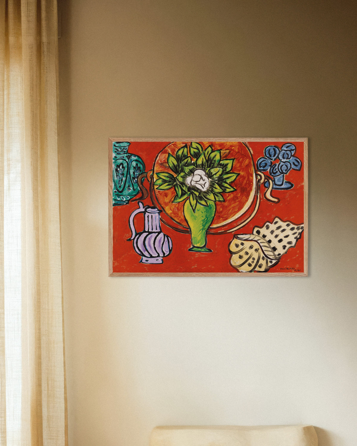 Poster di Natura morta con magnolia (1941) di Henri Matisse, con cornice in legno naturale