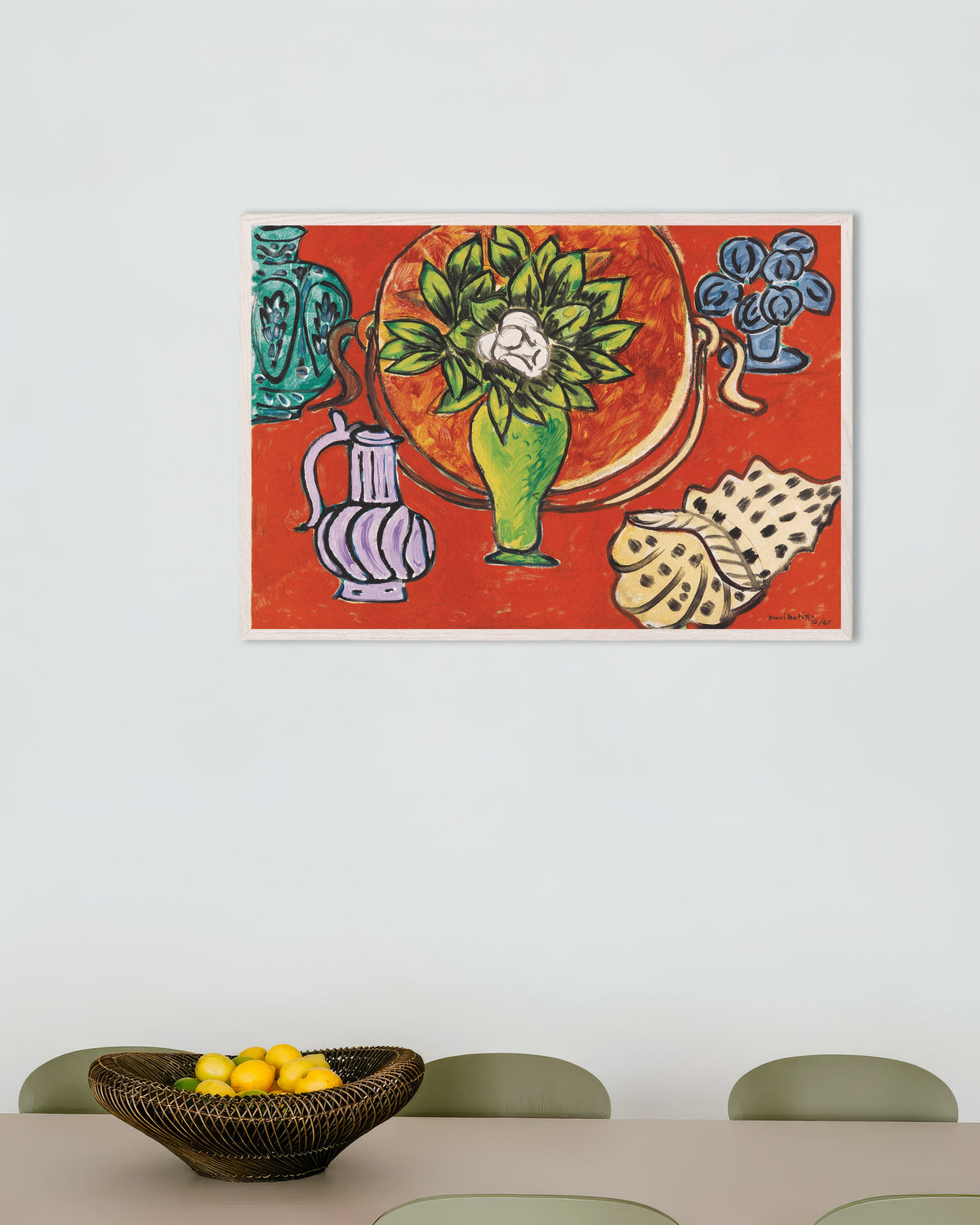 Poster di Natura morta con magnolia (1941) di Henri Matisse, con cornice in legno bianco
