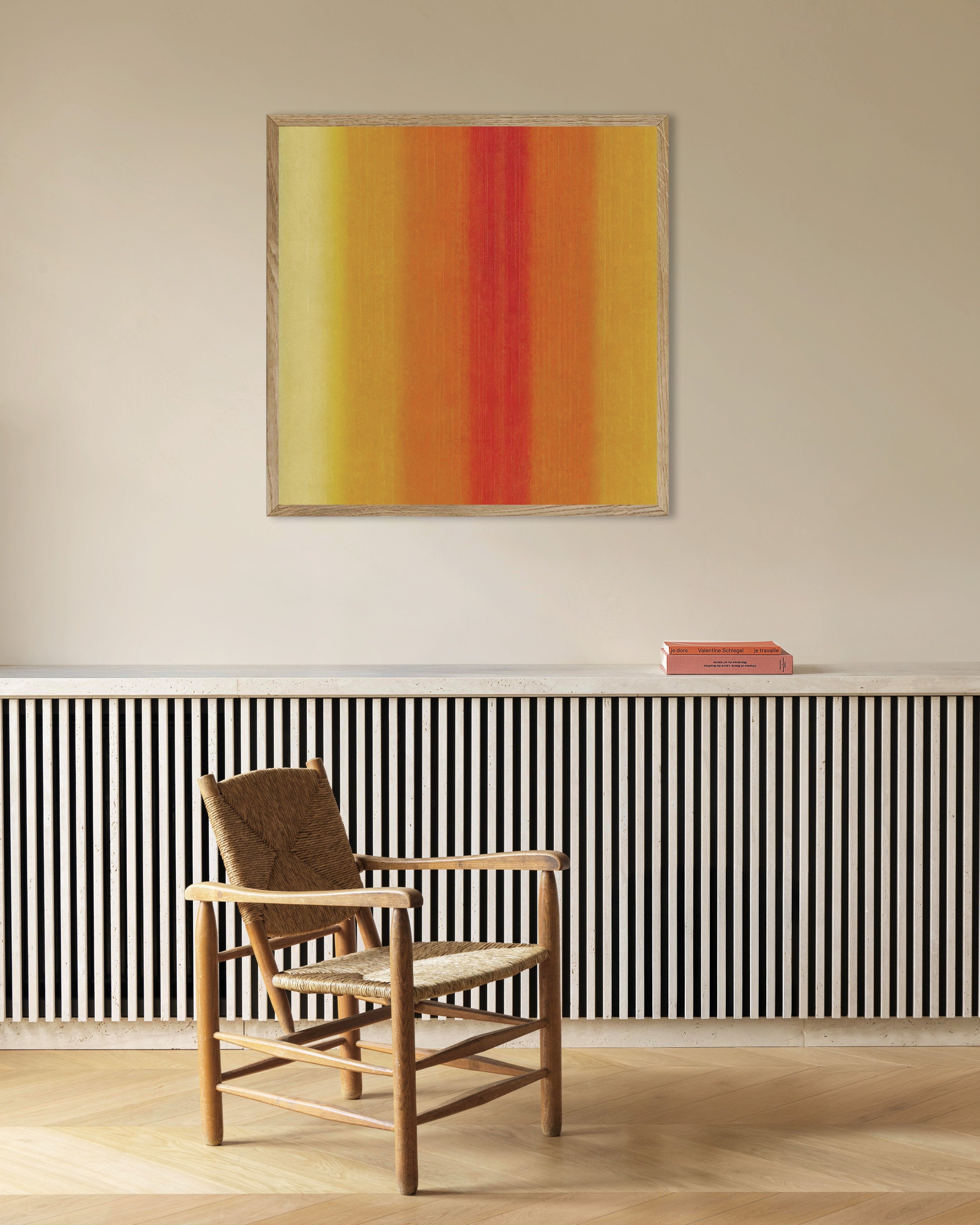 Poster of Sunlit Stripes - Abstract Warm Lines Poster, with natural wooden frame