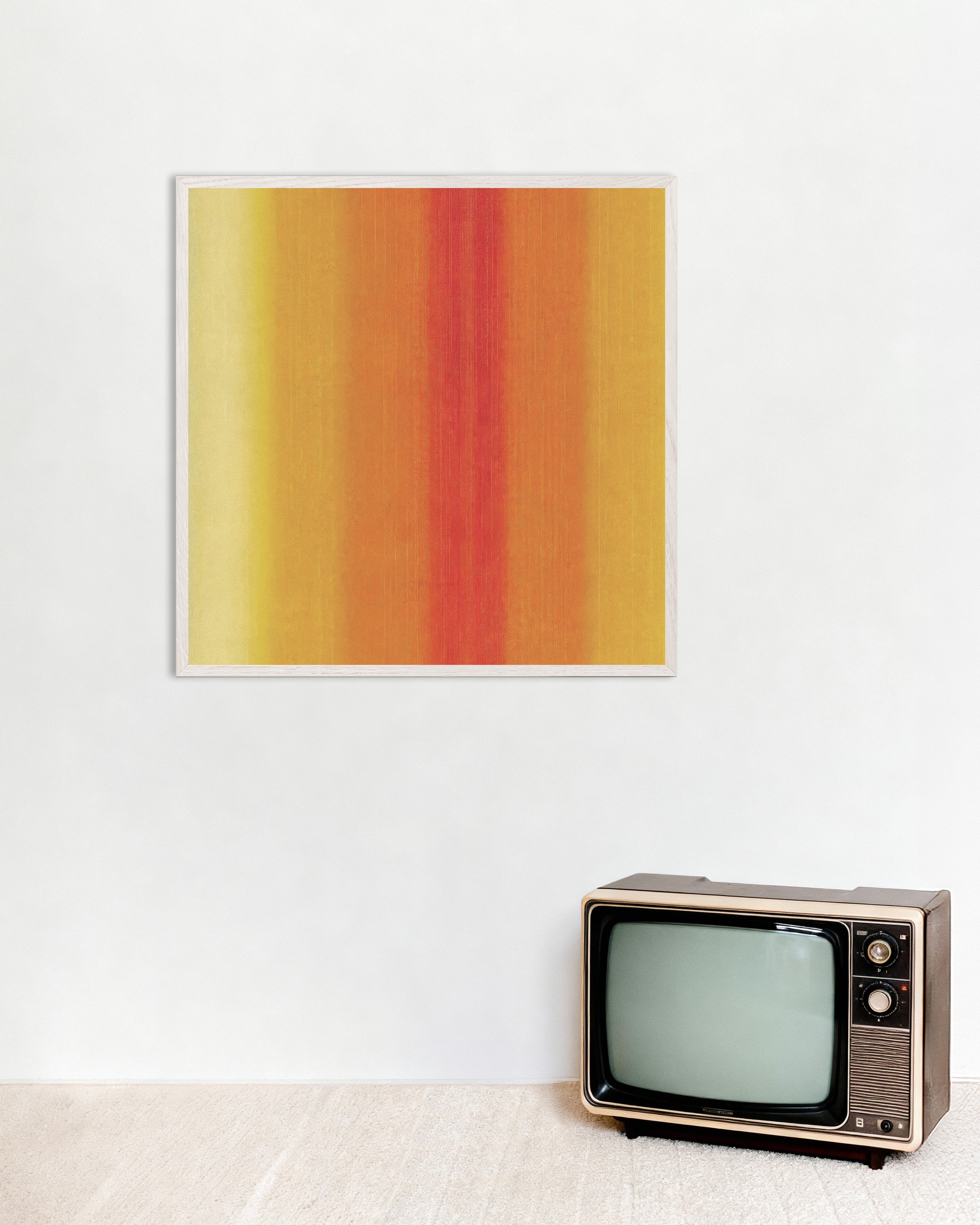 Poster of Sunlit Stripes - Abstract Warm Lines Poster, with white wooden frame