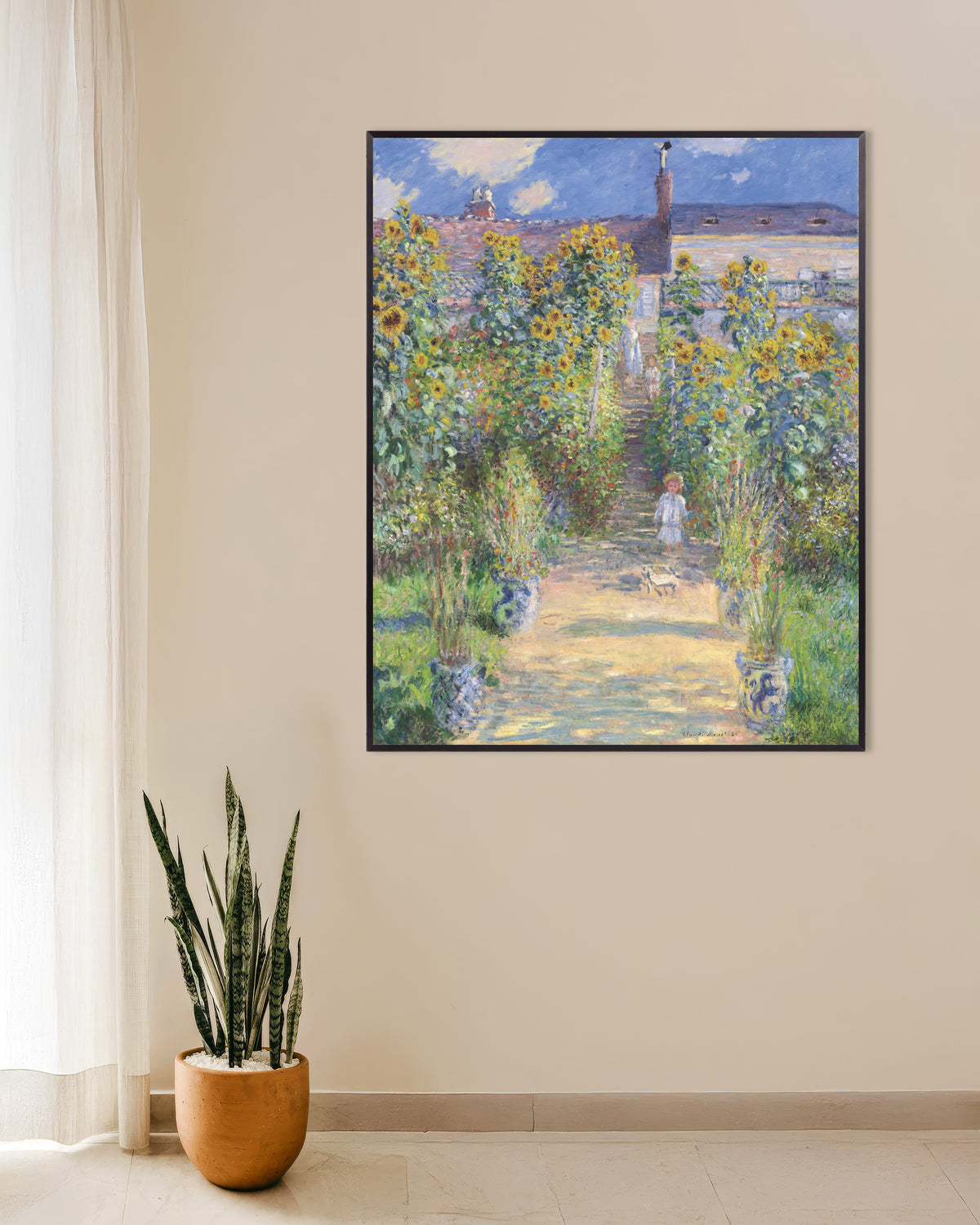 Affiche Le Jardin de l'artiste à Vétheuil (1881) de Claude Monet, avec un cadre en métal