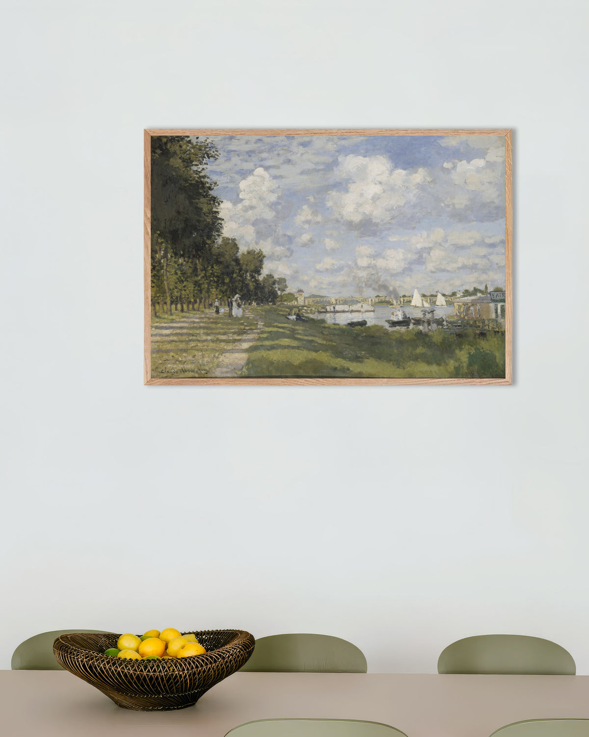 Poster Il bacino di Argenteuil (circa 1872) di Claude Monet con cornice in legno naturale