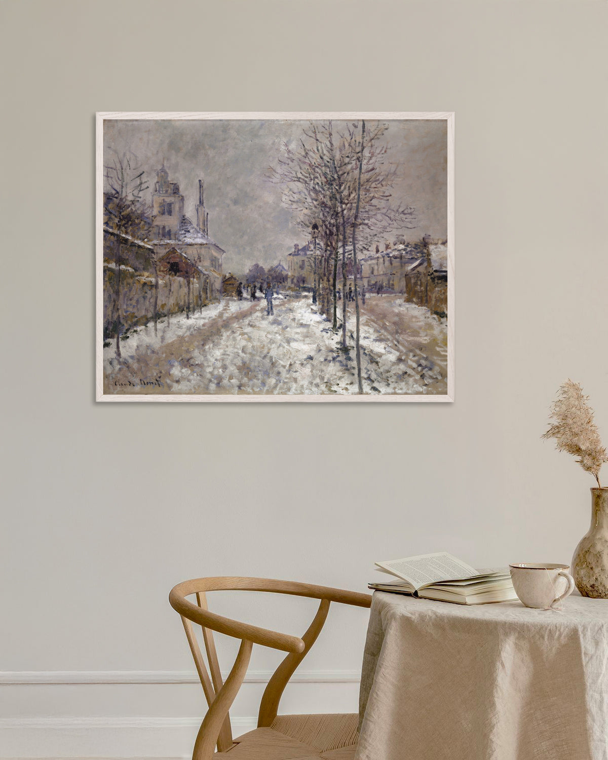 Poster Il Boulevard de Pontoise ad Argenteuil, neve (1875) di Claude Monet con cornice in legno bianco