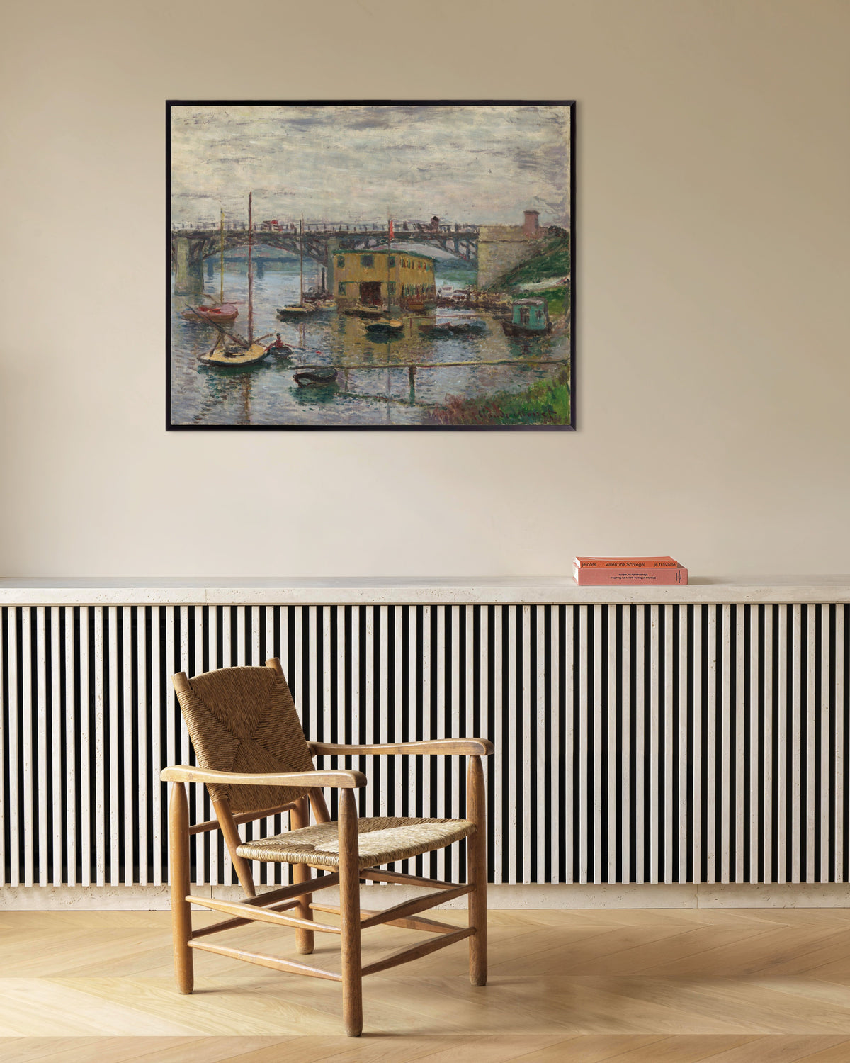 Poster Die Brücke von Argenteuil an einem grauen Tag (um 1876) von Claude Monet mit Metallrahmen