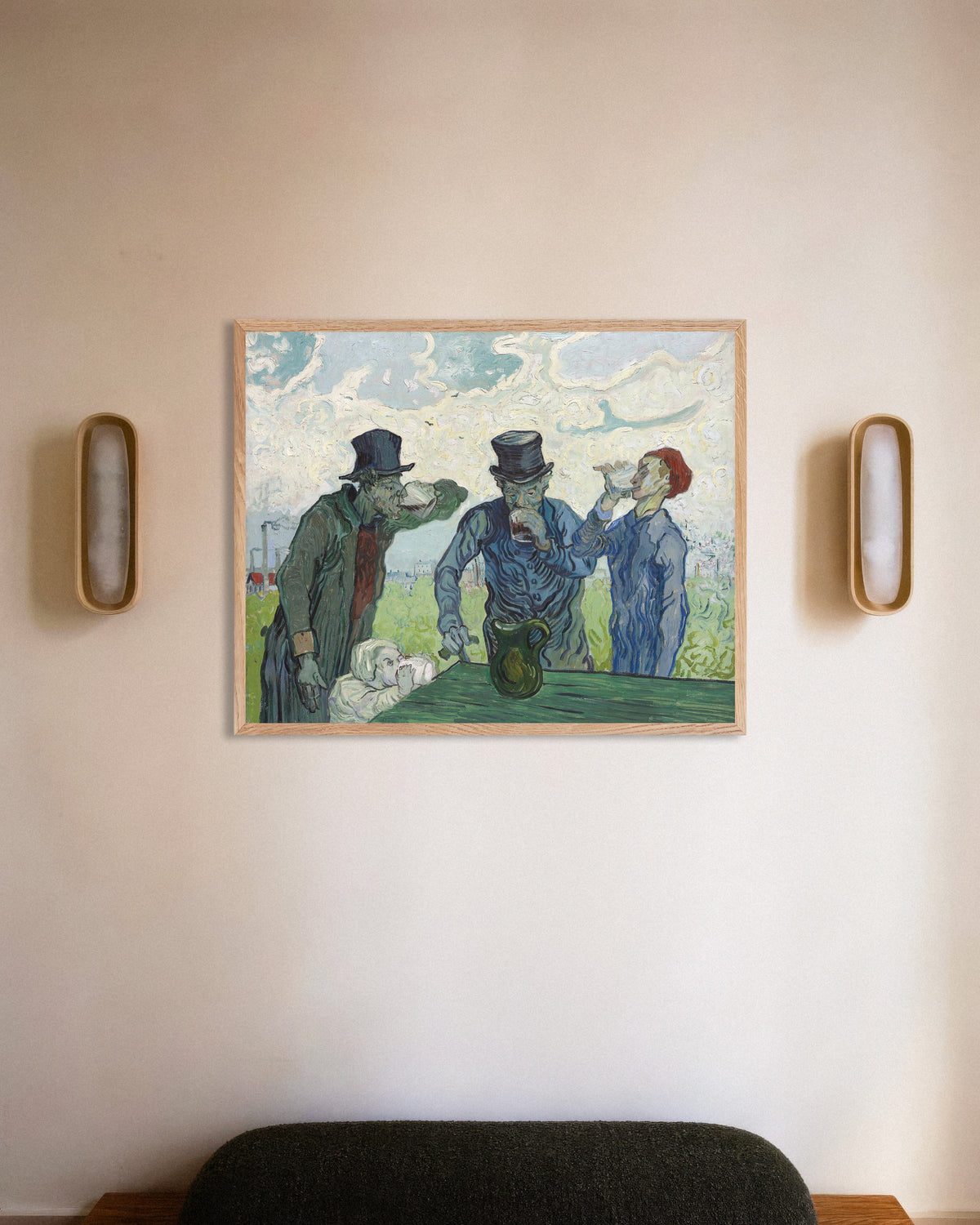 Poster di I bevitori, da Daumier (1890) di Vincent van Gogh, con cornice in legno naturale