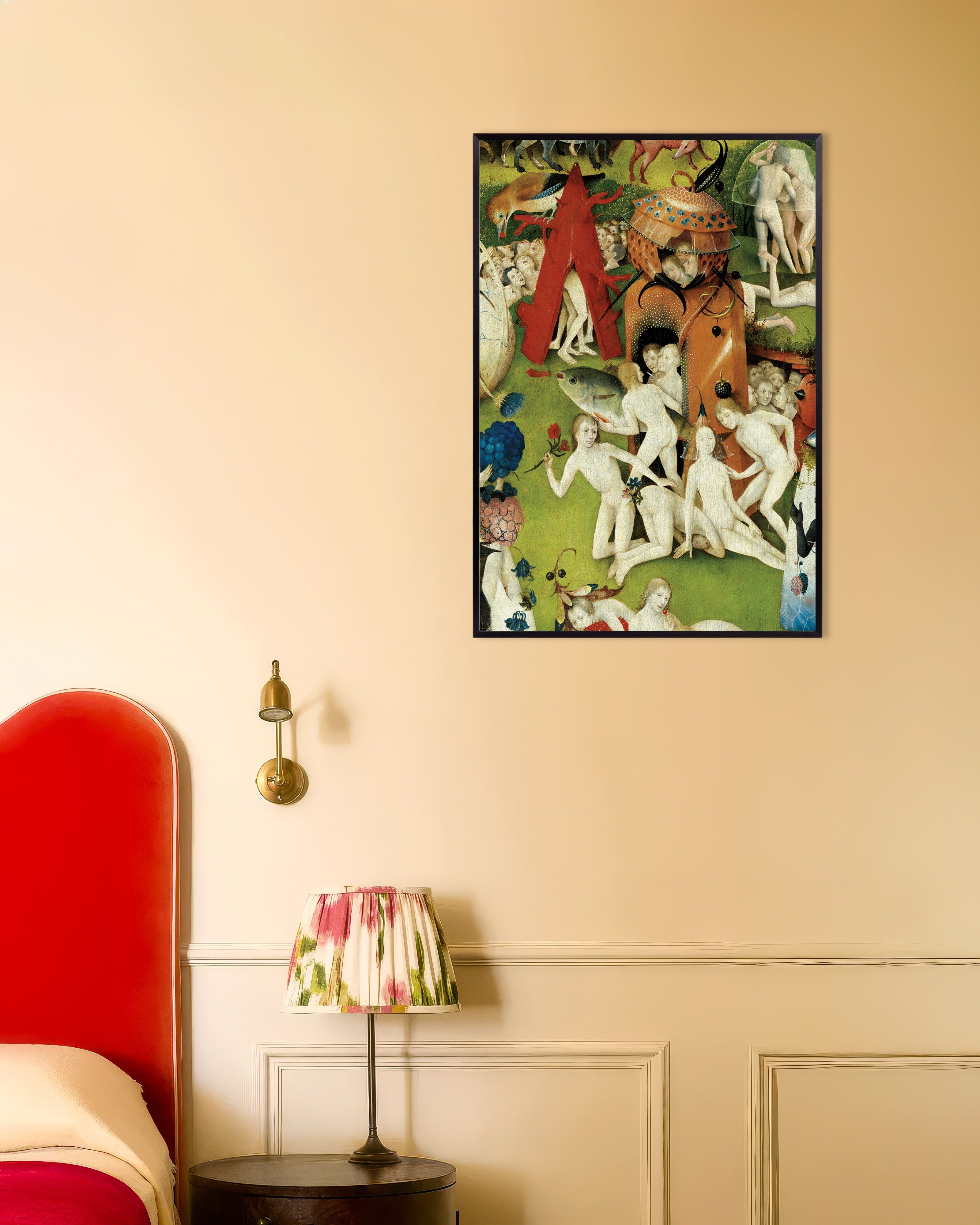 Poster of The giant fish and the orange tower - Detail from The Garden of Earthly Delights, with metal frame