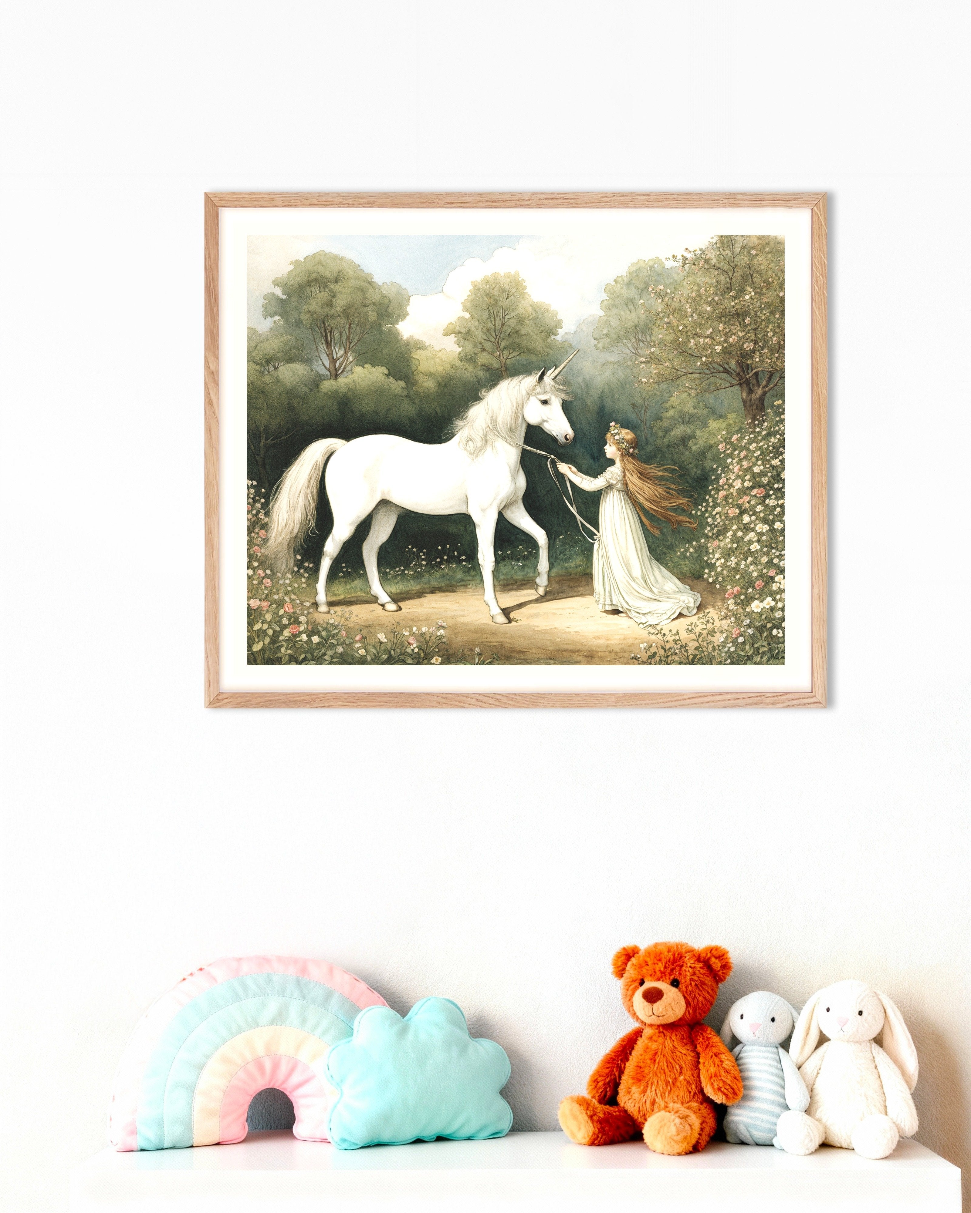 Poster of The Girl and the Unicorn, with natural wooden frame