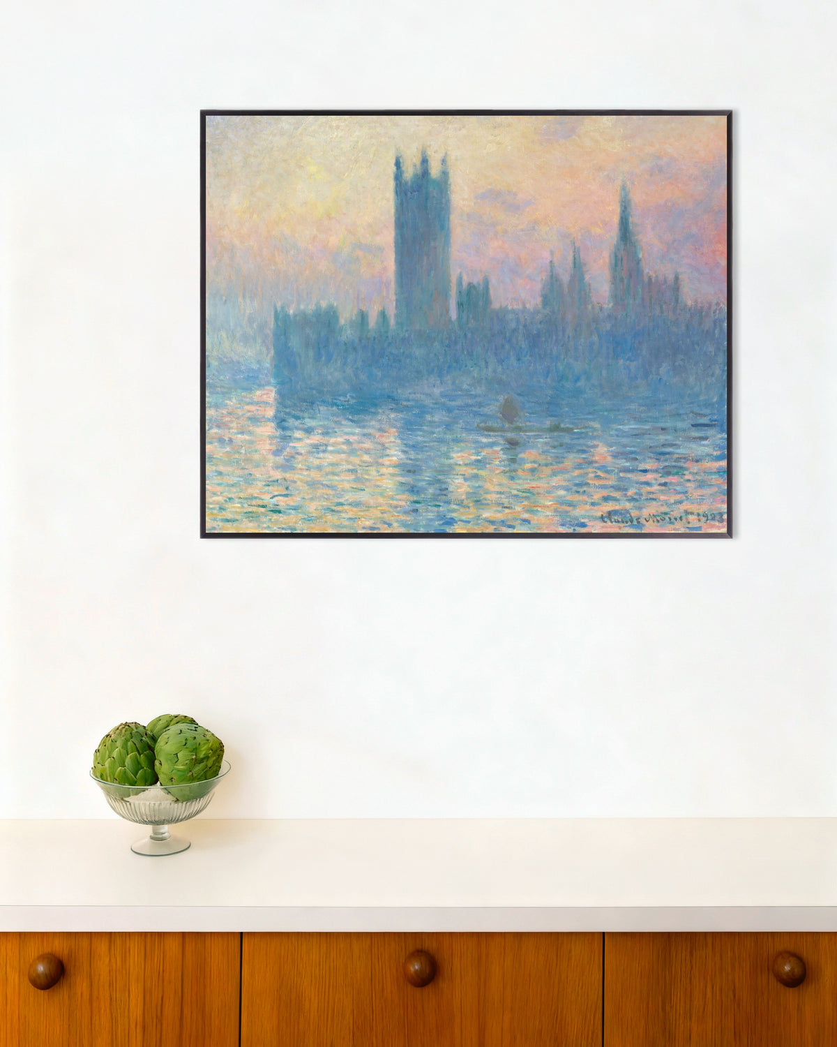 Poster Il Parlamento, tramonto (1903) di Claude Monet con cornice in metallo