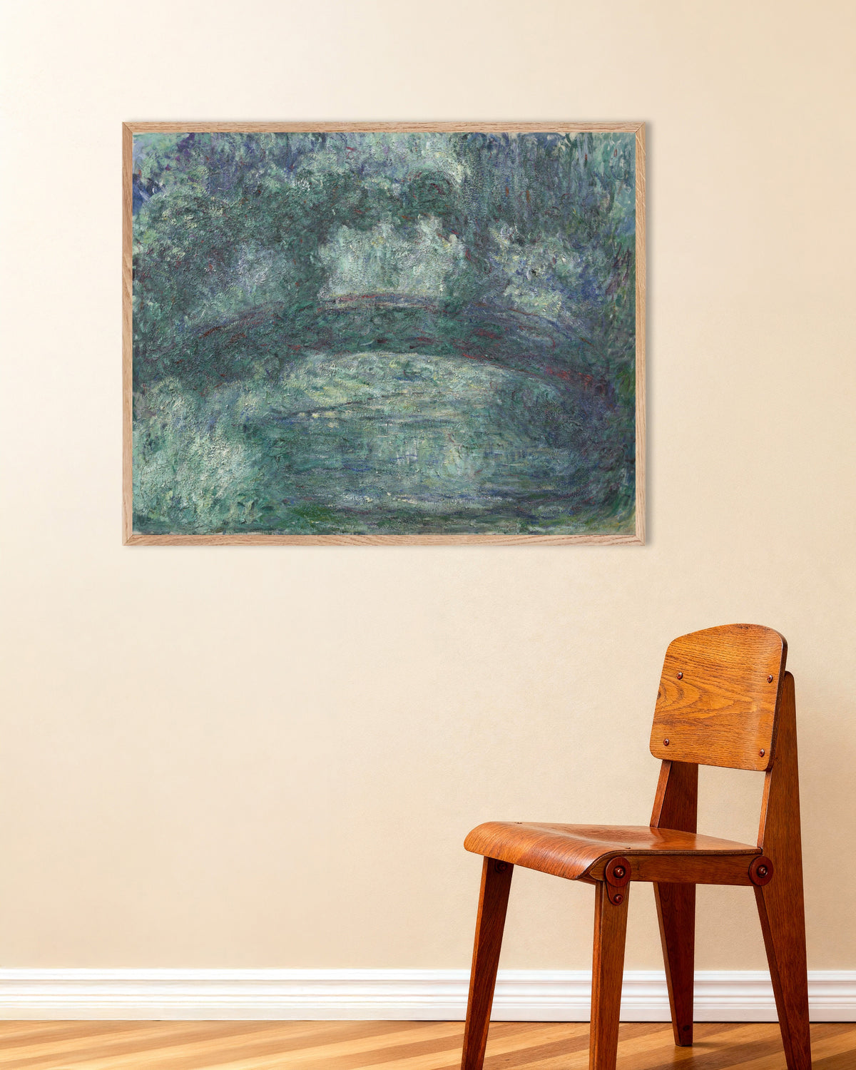 Affiche Le Pont japonais (1919–1924) de Claude Monet, avec un cadre en bois naturel