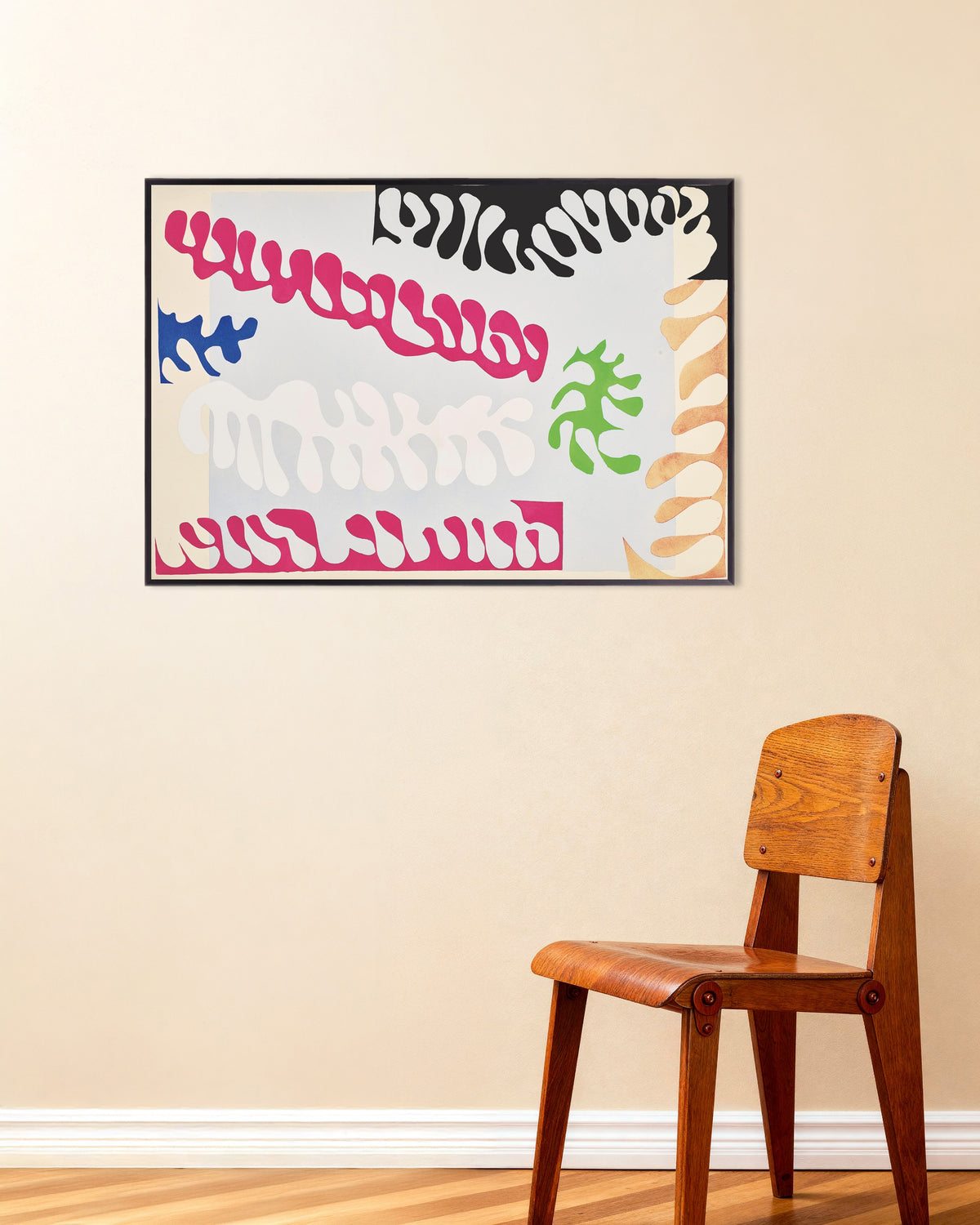 Poster de Le Lagon en rose et blanc (Jazz, 1947) de Henri Matisse, avec un cadre en métal