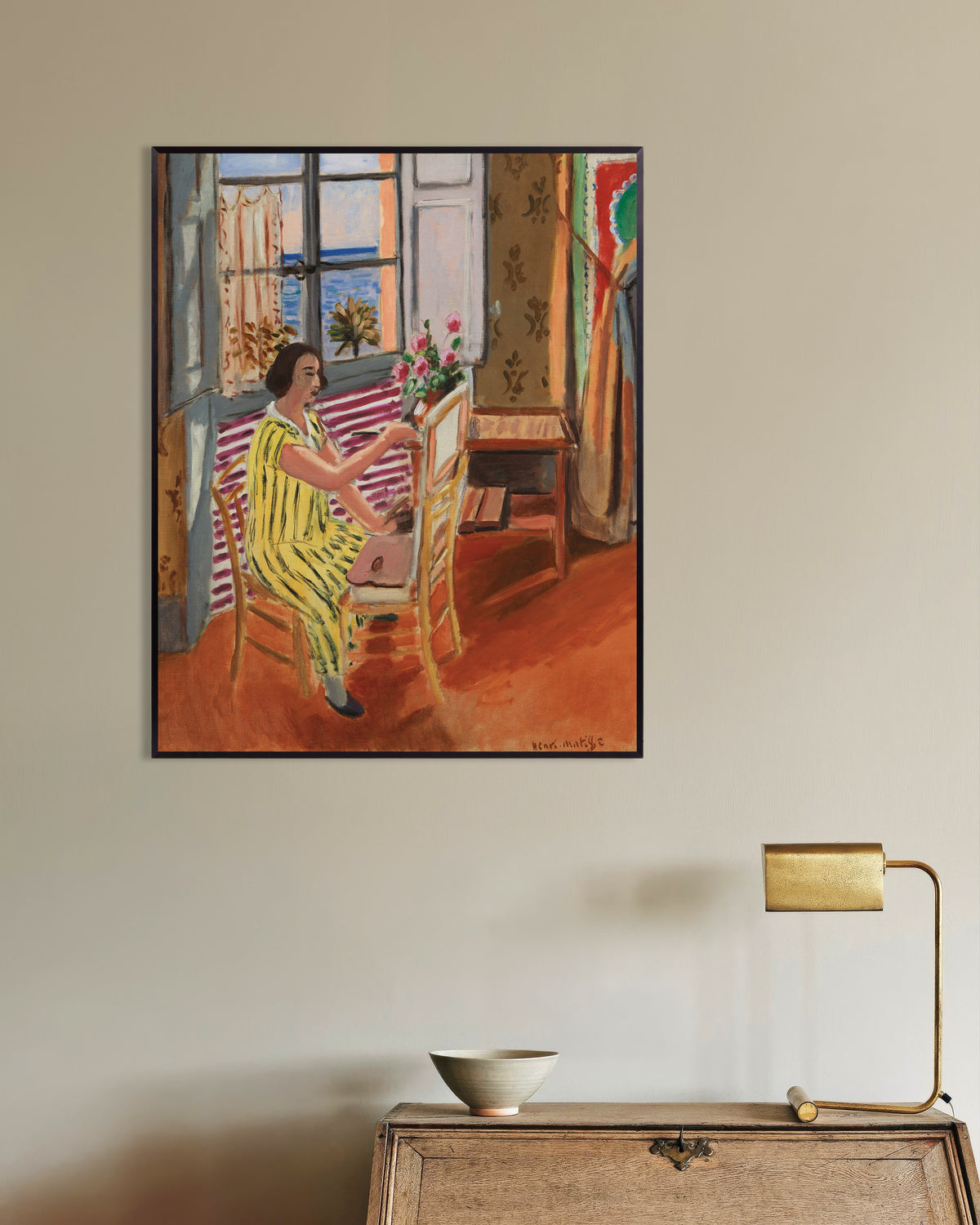 Poster Die Morgensitzung (1924) von Henri Matisse, mit Metallrahmen