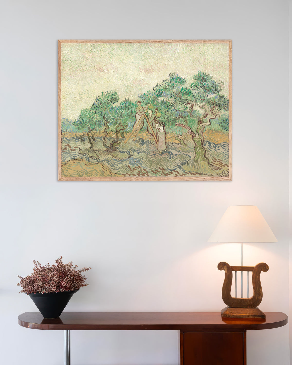 Poster di L'uliveto (1889) di Vincent van Gogh, con cornice in legno naturale
