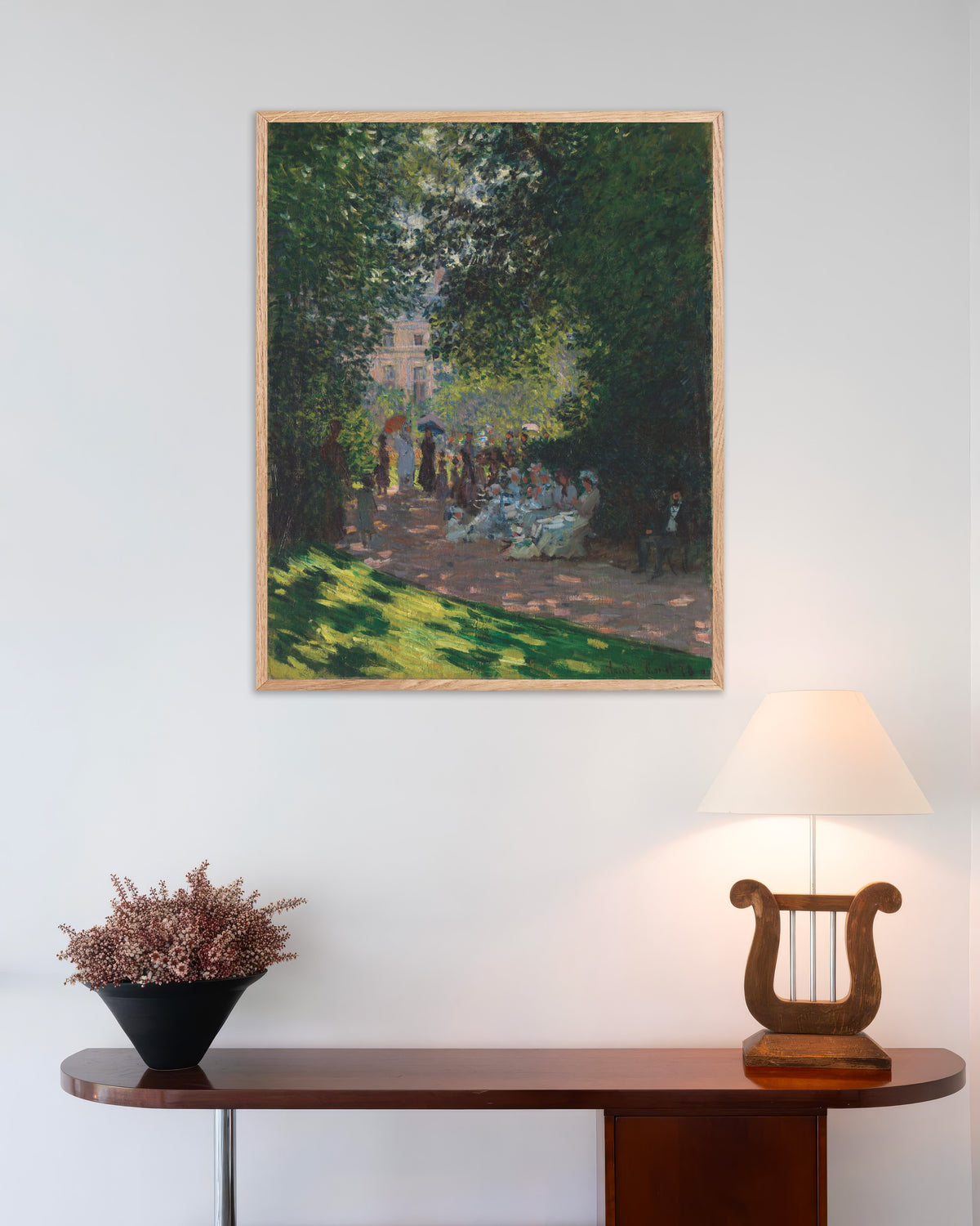 Affiche Le Parc Monceau (1878) de Claude Monet, avec un cadre en bois naturel