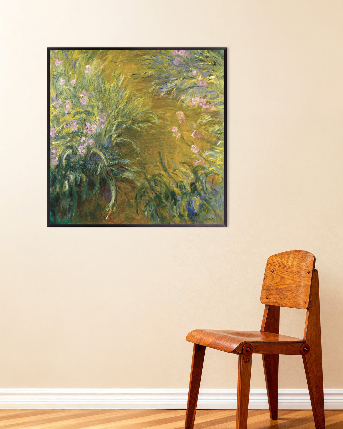 Affiche L'Allée des iris (1914–1917) de Claude Monet, avec un cadre en métal