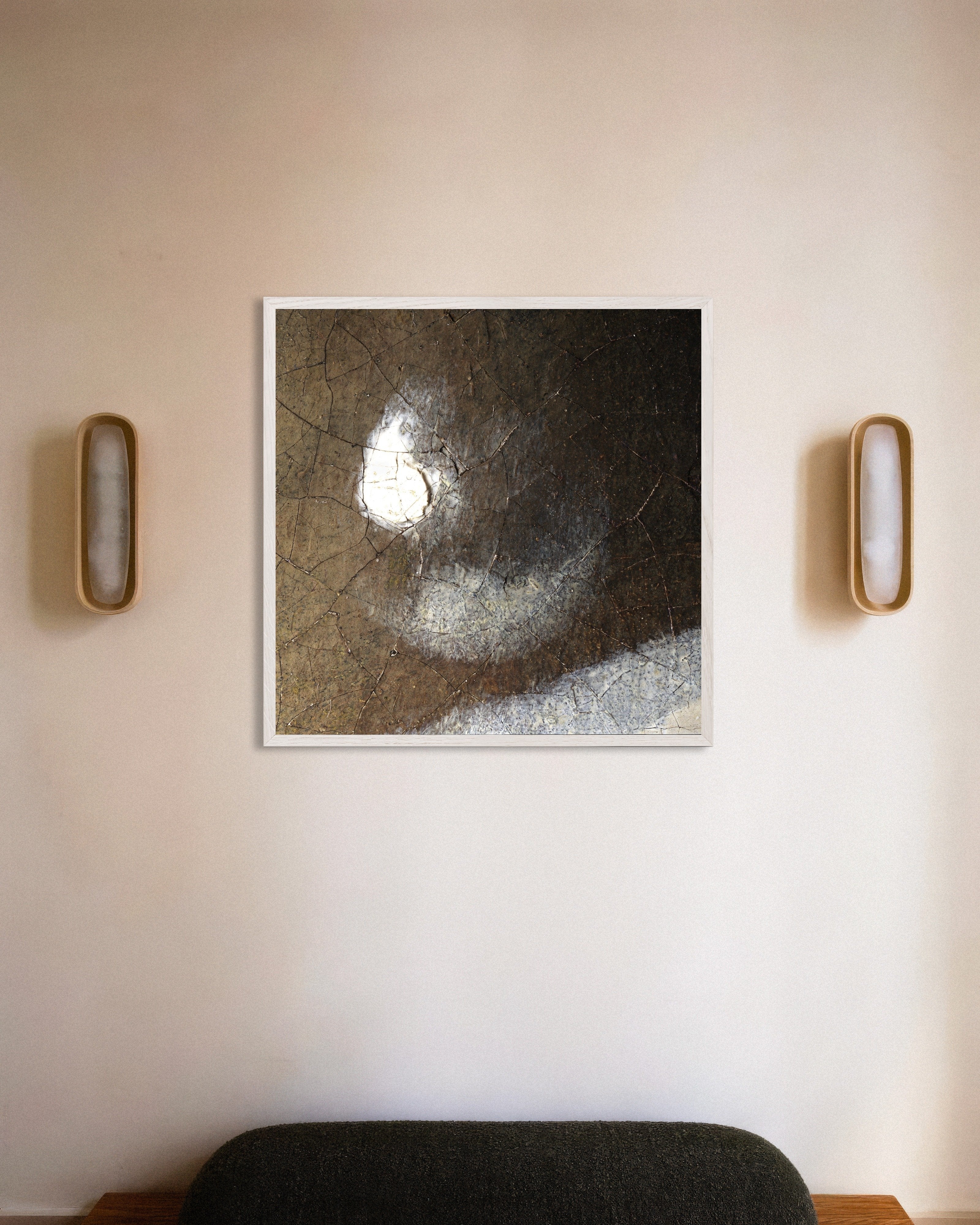 Poster of The Pearl - Detail from Girl with a Pearl Earring, with white wooden frame