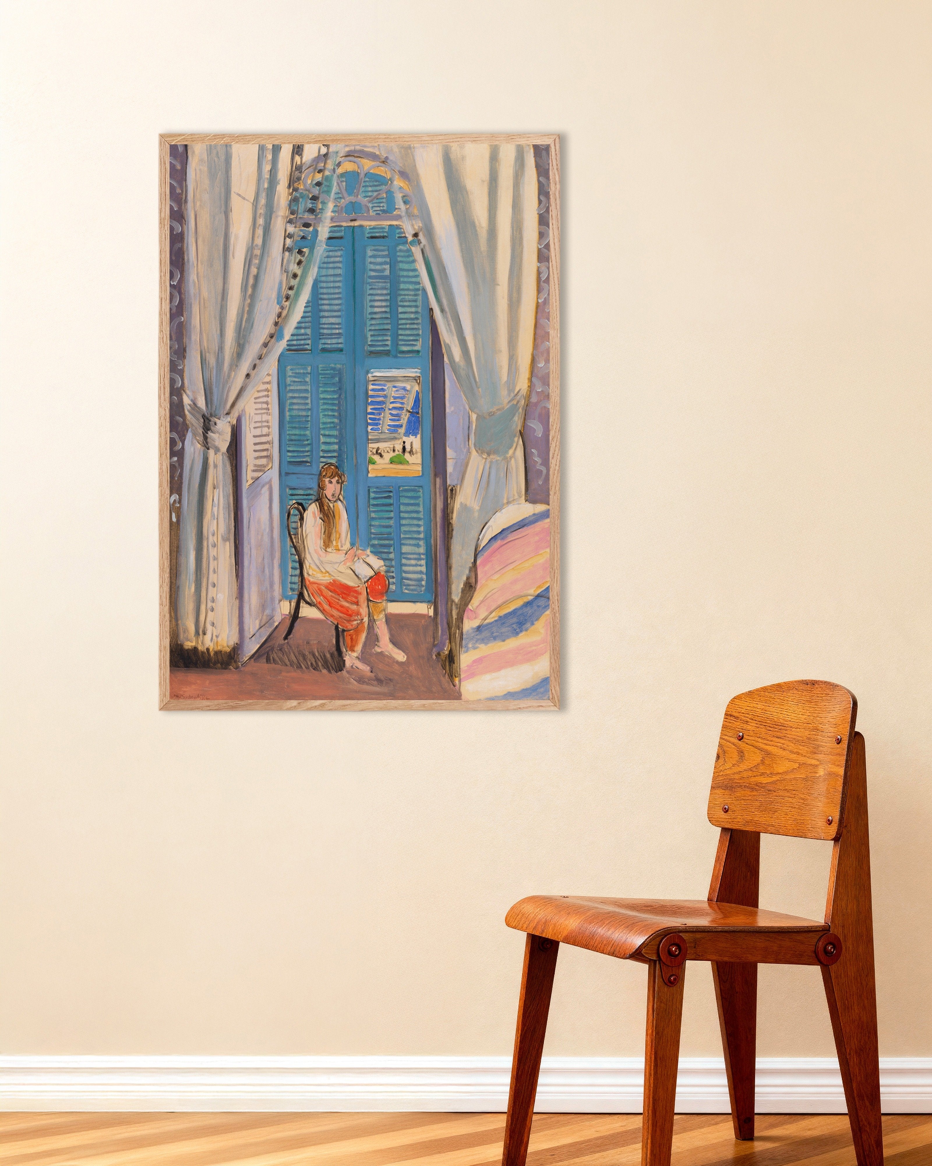 Poster of The venetian blinds (1919) by Henri Matisse, with natural wooden frame